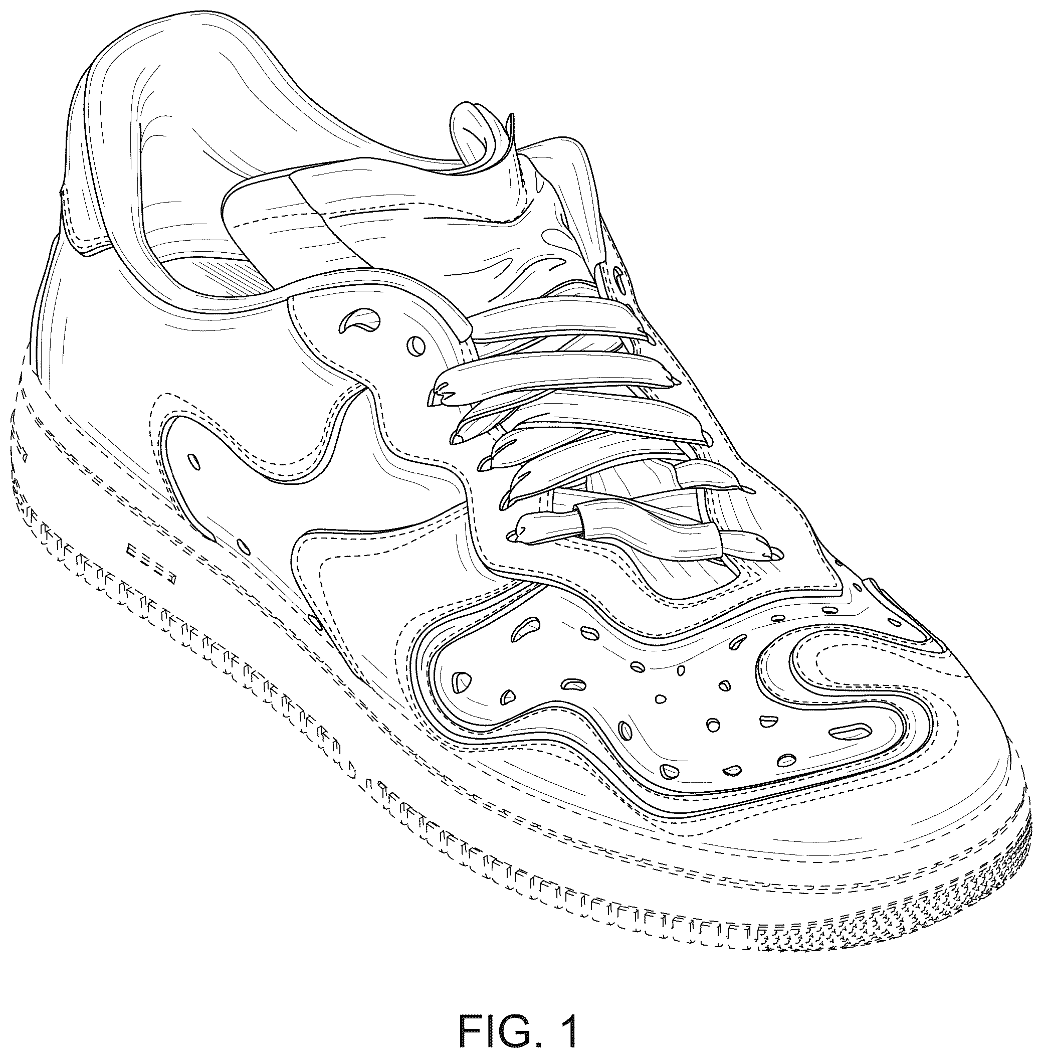 Patent USD1043082 Figure 1 – Shoe upper