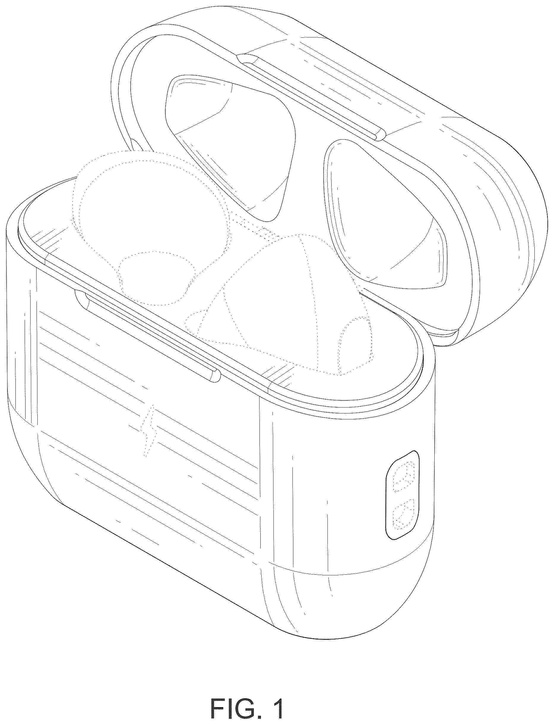 Patent USD1043111 Figure 1 – Wireless headset case