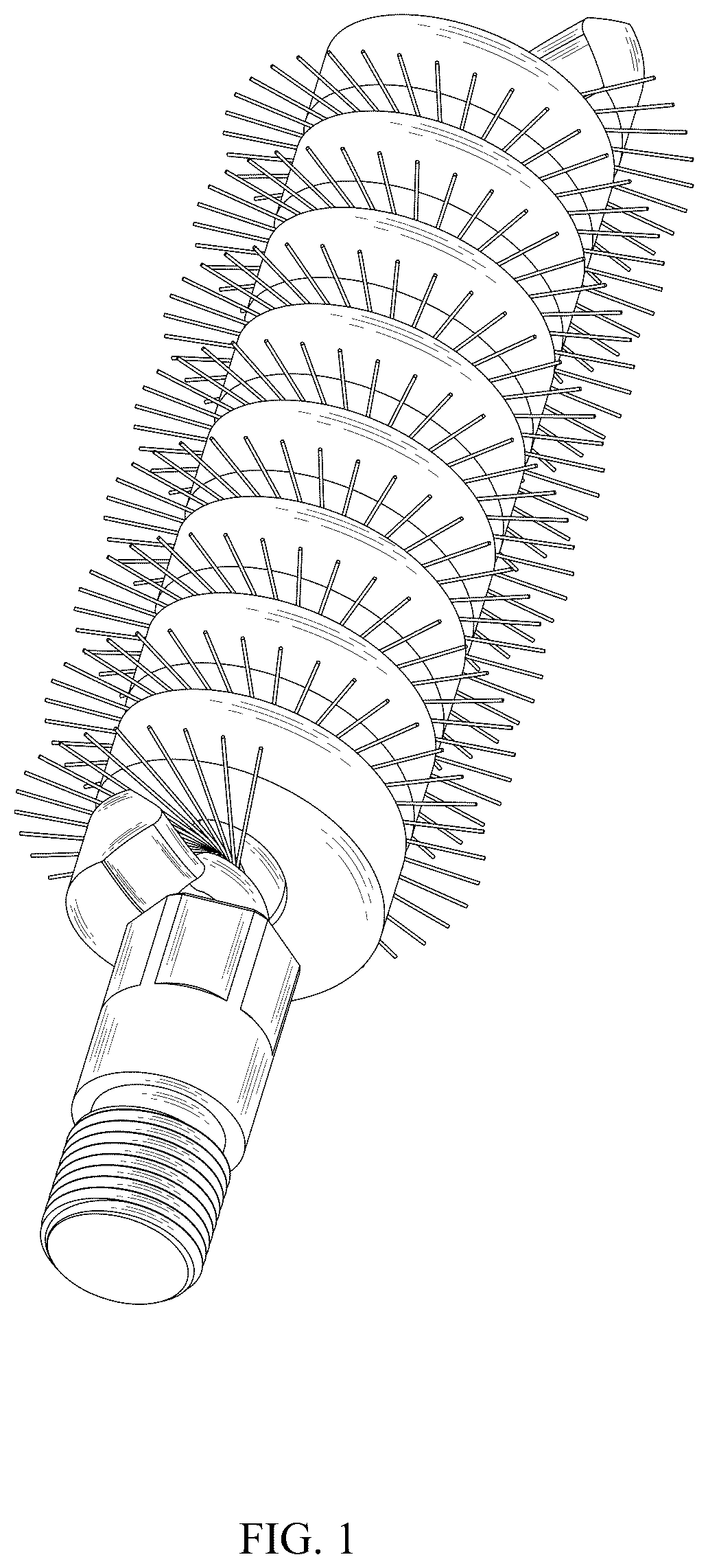 Patent USD1043131 Figure 1 – Brush head for cleaning firearm pipe