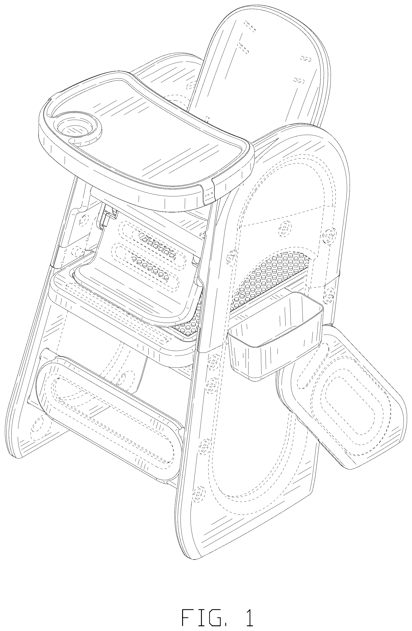 Patent USD1043139 Figure 1 – Baby feeding chair with building block table