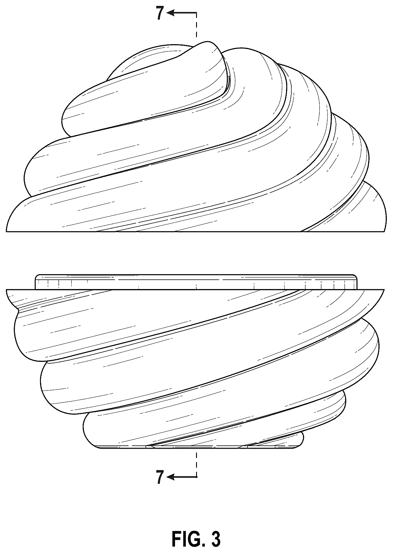 Patent USD1043347 Figure 3 – Swirl-shaped container