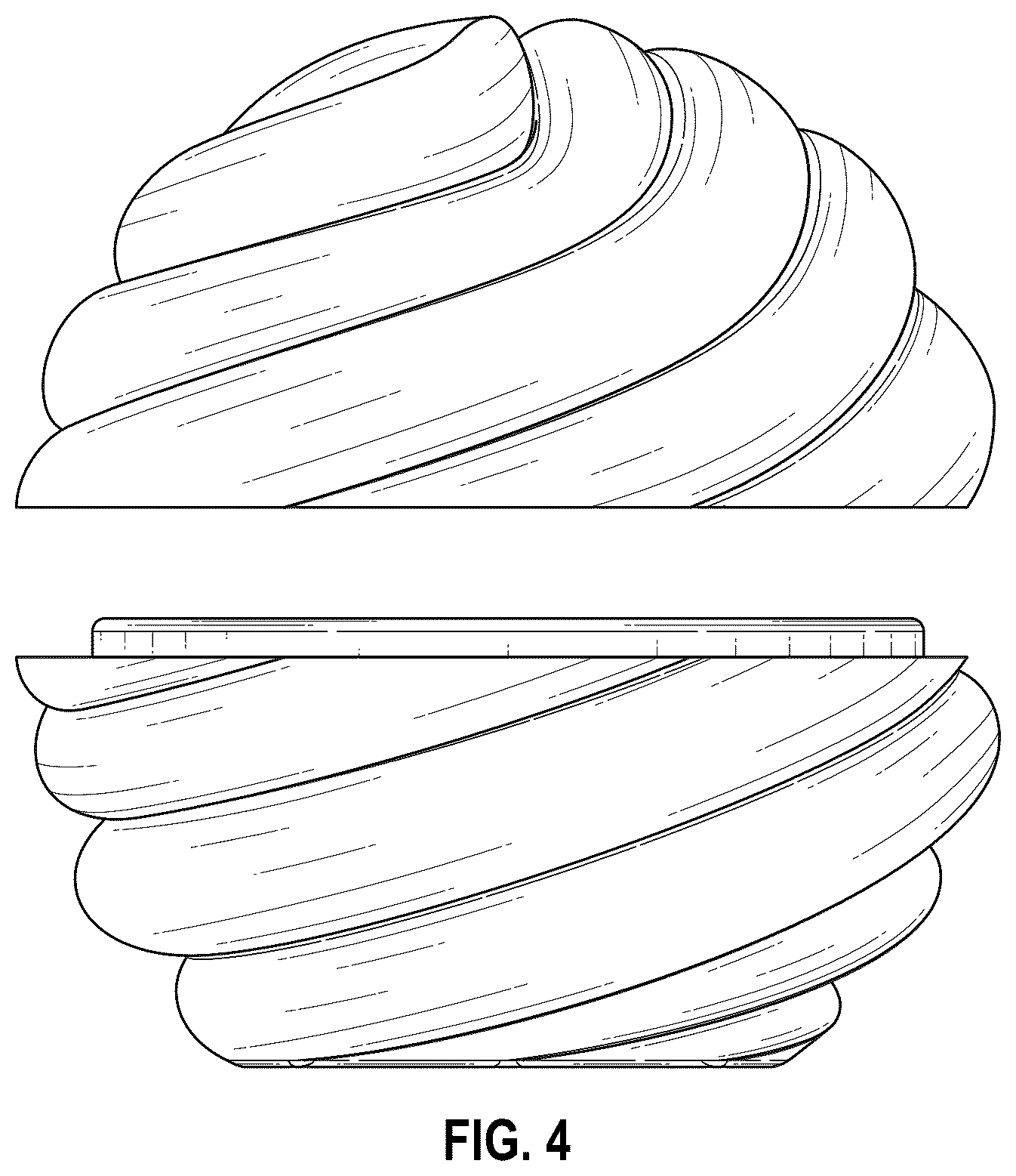 Patent USD1043347 Figure 4 – Swirl-shaped container