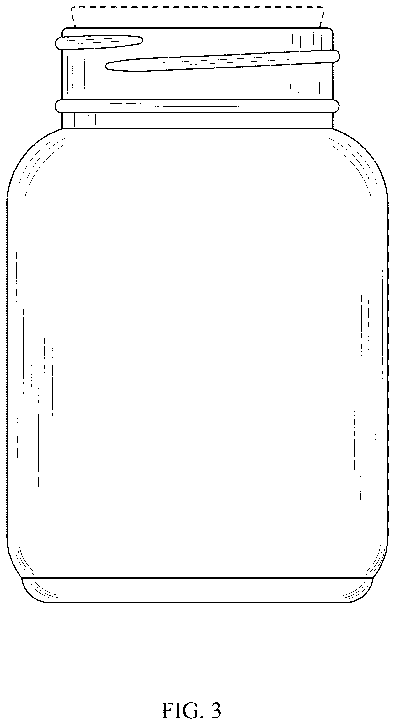 Patent USD1043354 Figure 3 – Round bottle