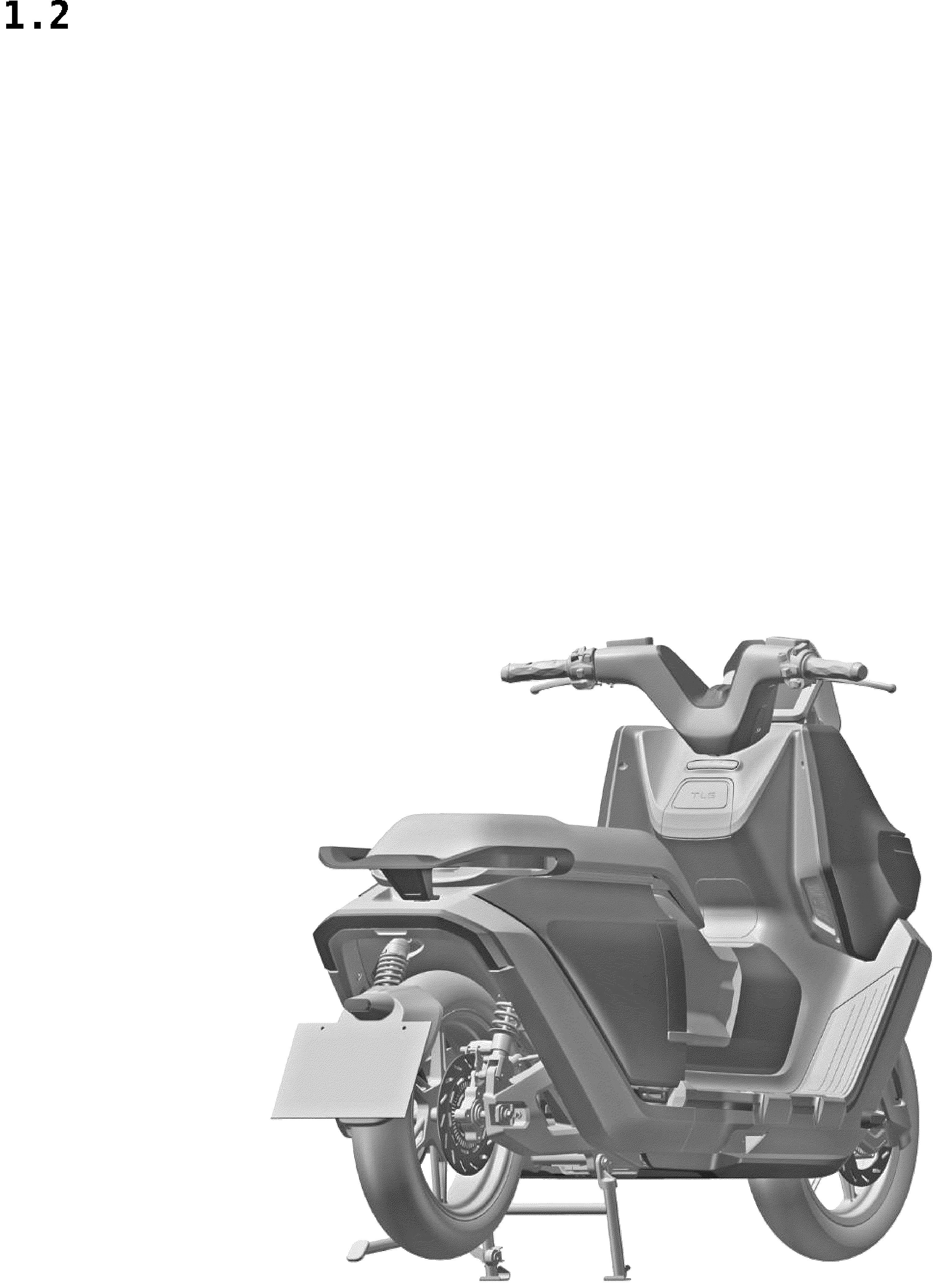 Patent USD1043449 Figure 2 – Electric motor scooter