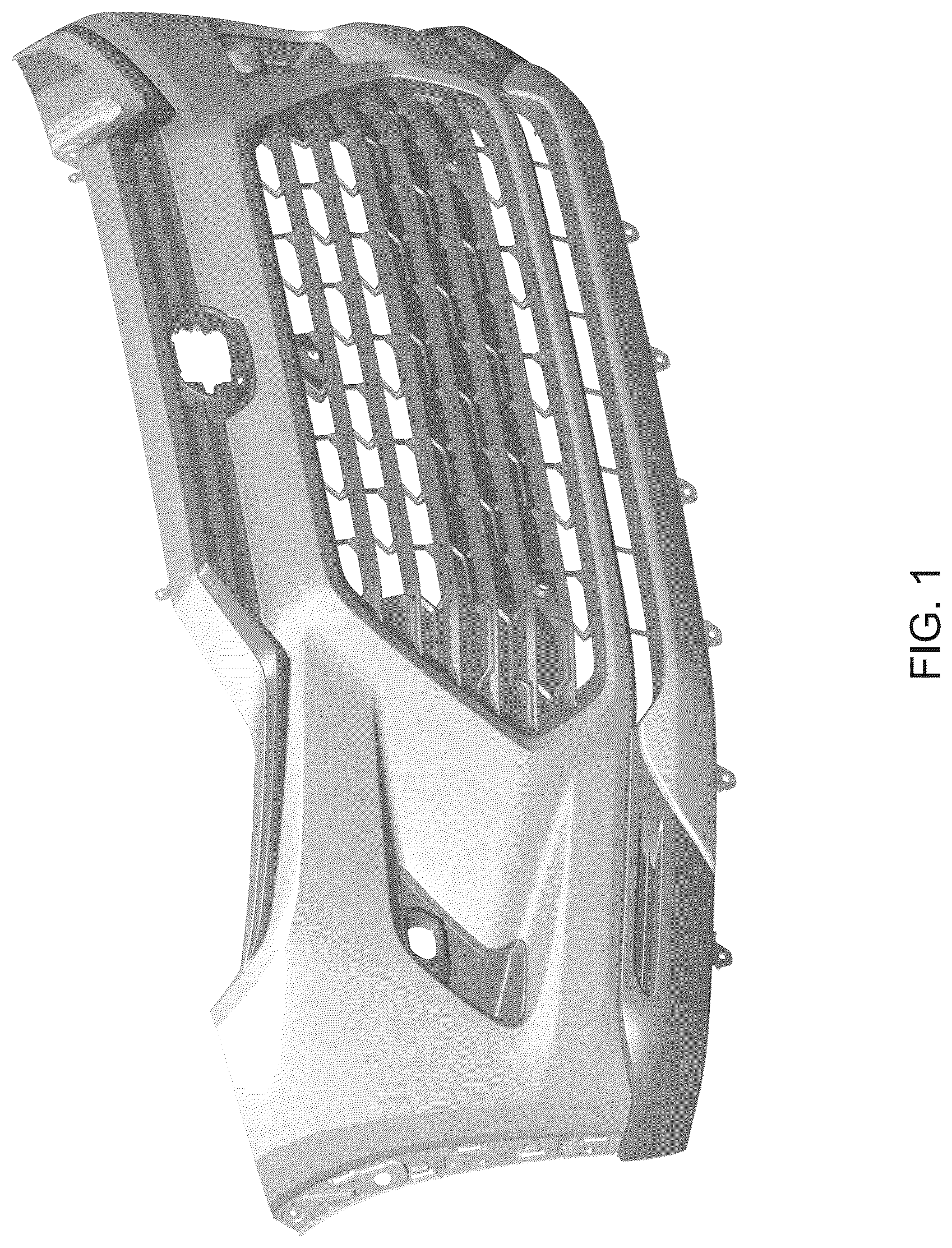 Patent USD1043483 Figure 1 – Front bumper for an automobile