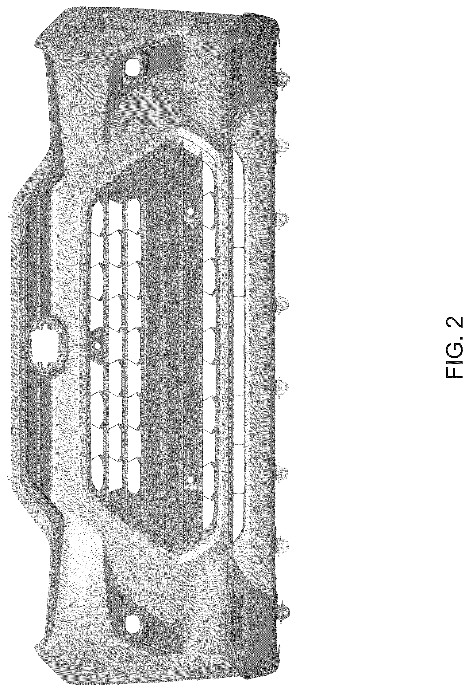Patent USD1043483 Figure 2 – Front bumper for an automobile