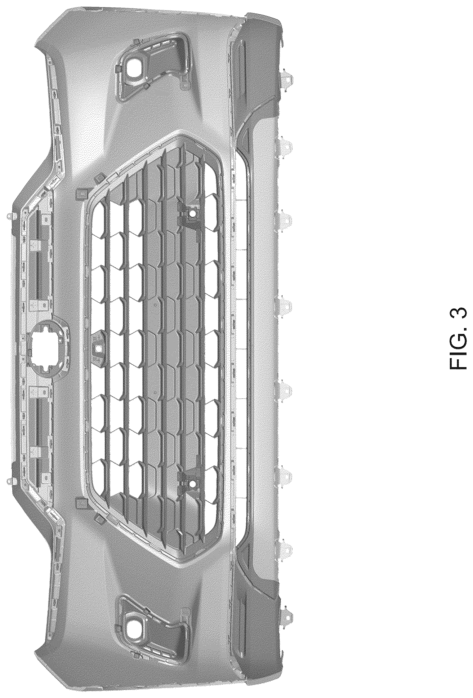 Patent USD1043483 Figure 3 – Front bumper for an automobile