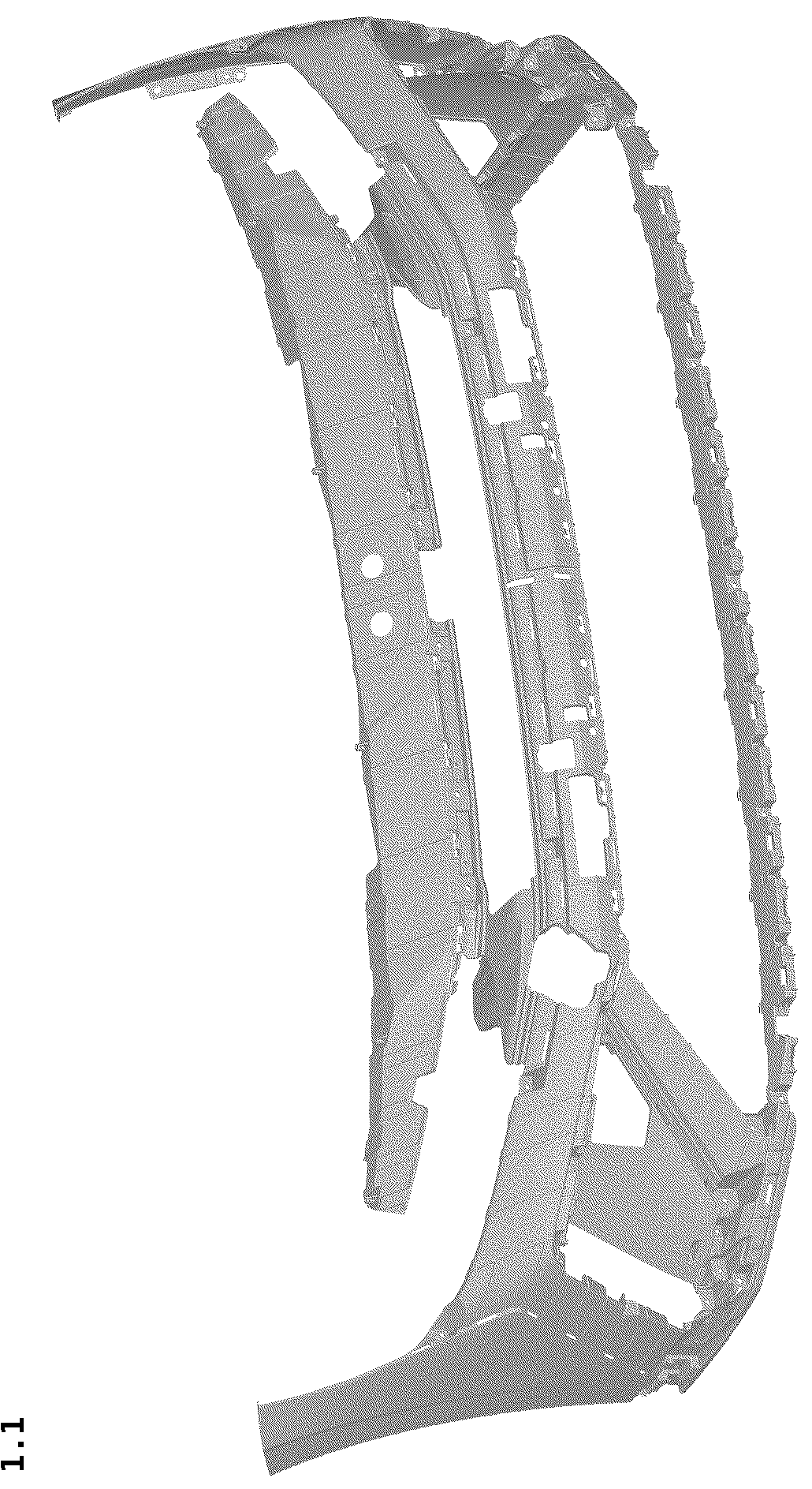 Patent USD1043486 Figure 1 – Front bumper for an automobile