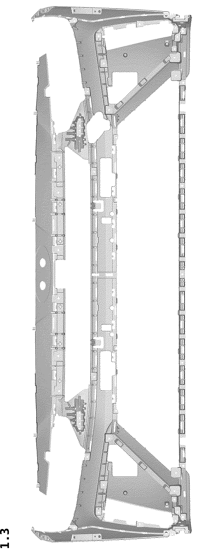 Patent USD1043486 Figure 3 – Front bumper for an automobile