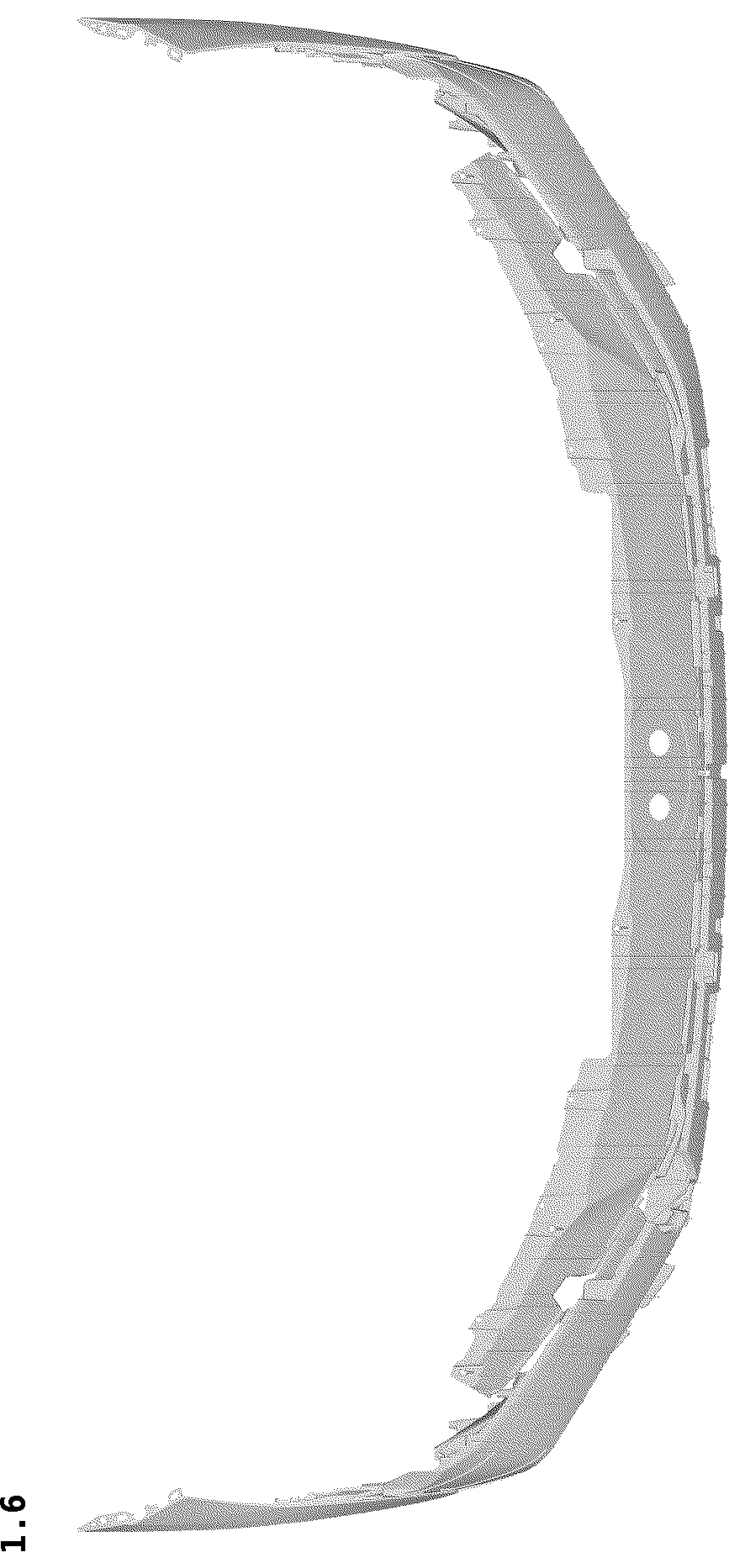 Patent USD1043486 Figure 6 – Front bumper for an automobile