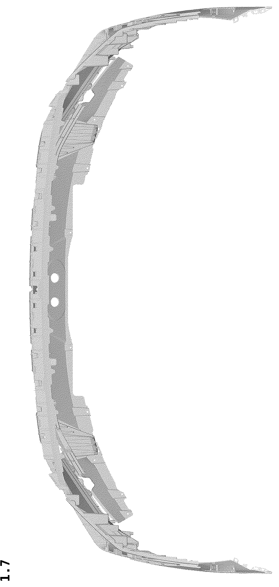 Patent USD1043486 Figure 7 – Front bumper for an automobile