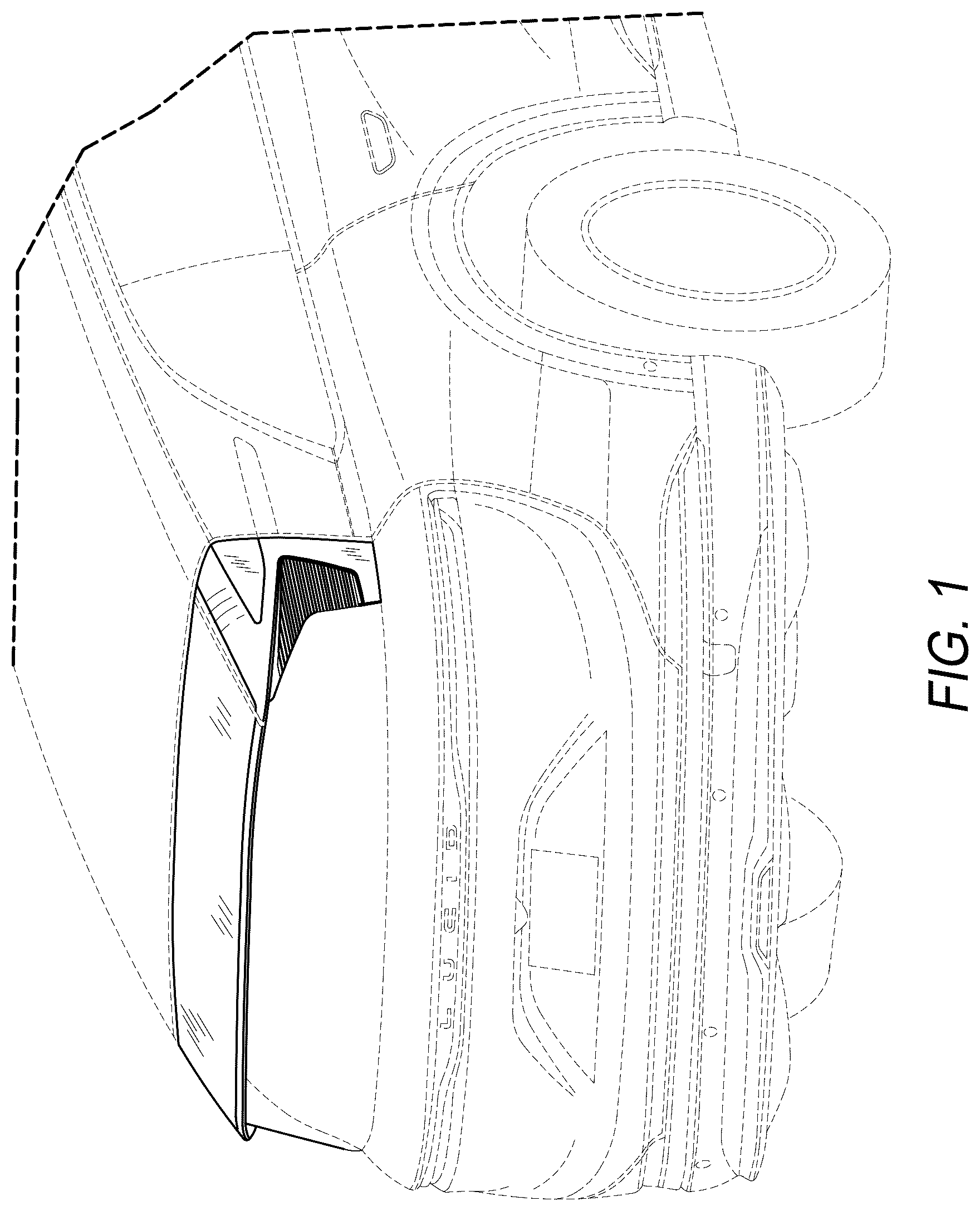 Patent USD1043489 Figure 1 – Automotive vehicle rear spoiler with central stop light