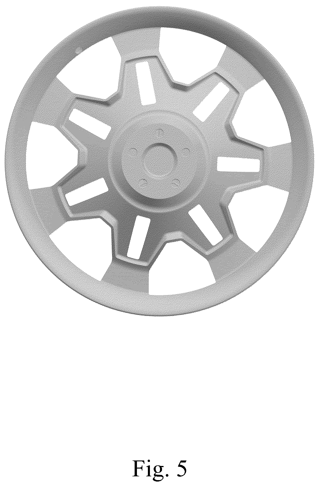 Patent USD1043503 Figure 5 – Vehicle wheel, toy vehicle wheel, and/or replicas thereof