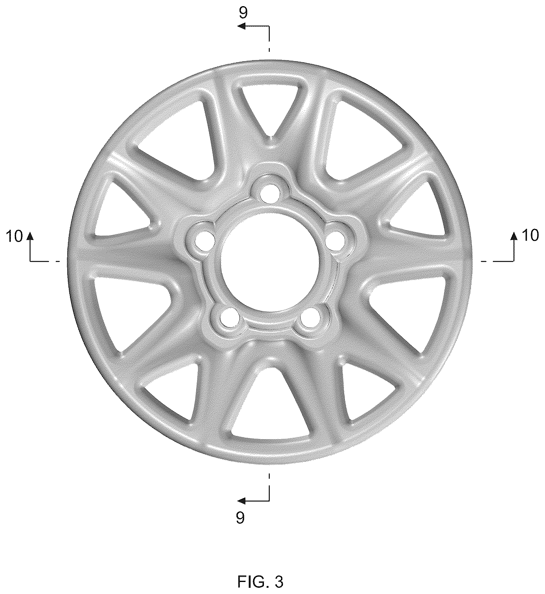 Patent USD1043509 Figure 3 – Wheel disc for a vehicle