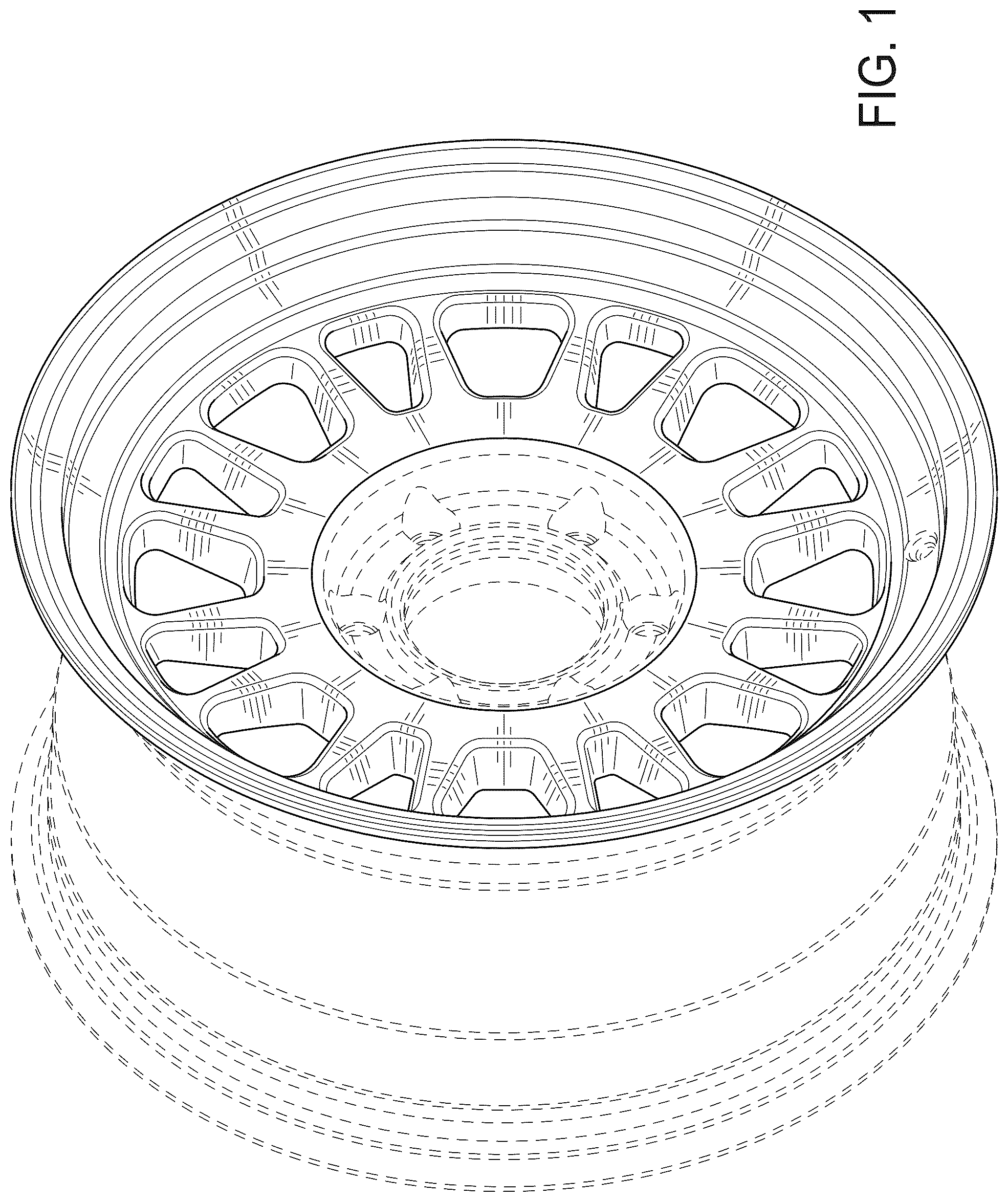 Patent USD1043510 Figure 1 – Vehicle wheel front face