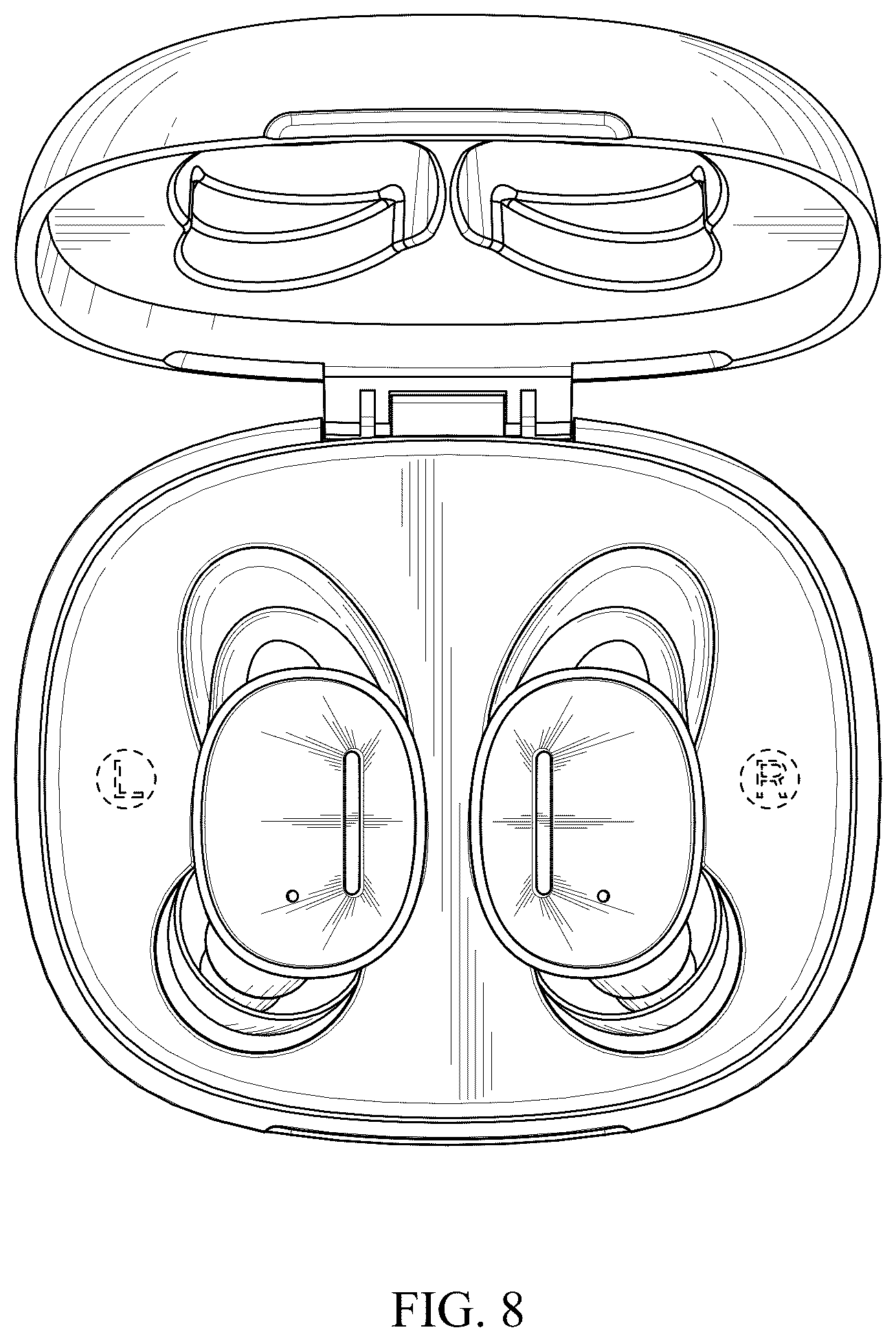 Patent USD1043621 Figure 8 – Wireless earbuds with charging case