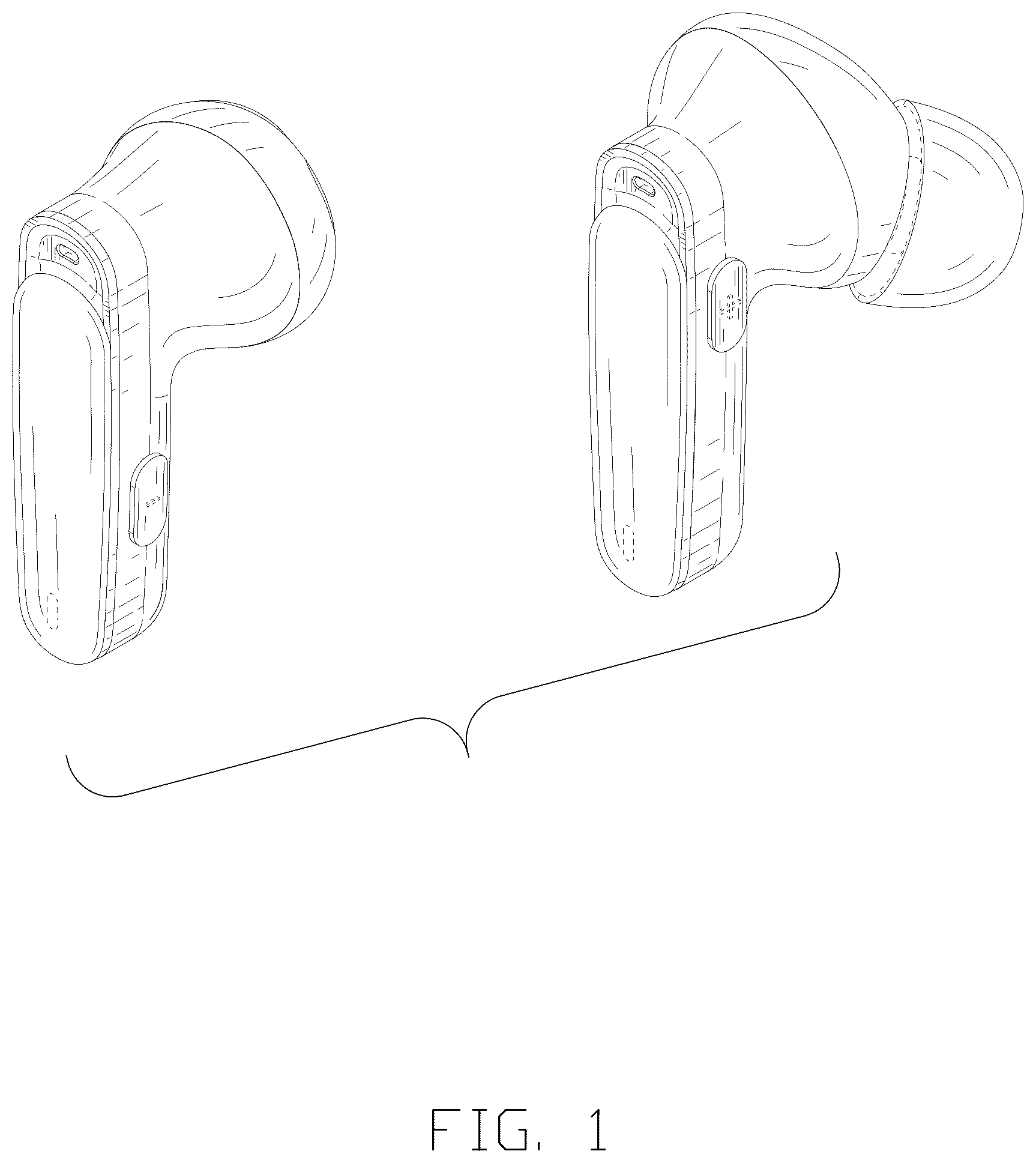 Patent USD1043625 Figure 1 – Pair of earphones