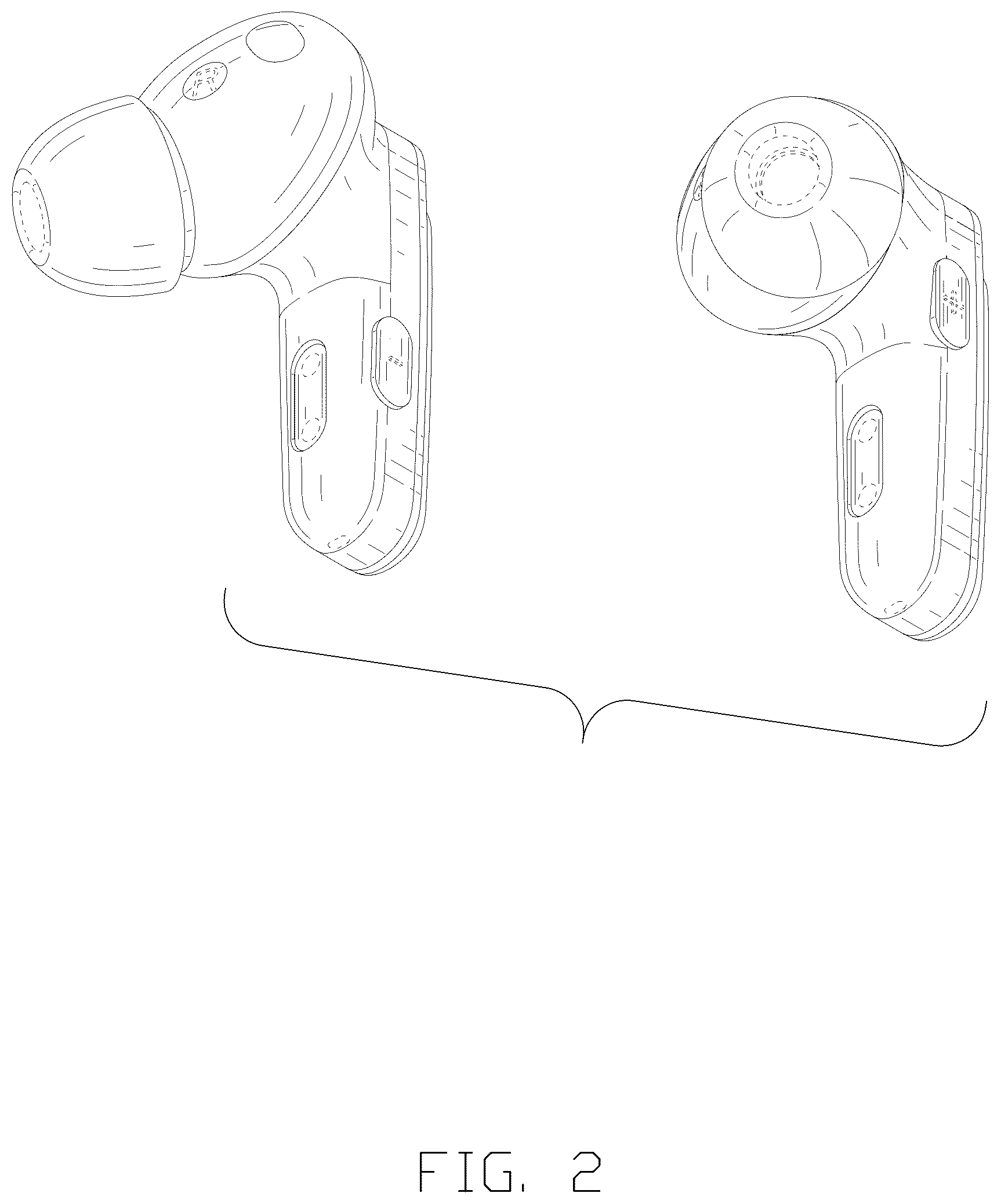 Patent USD1043625 Figure 2 – Pair of earphones
