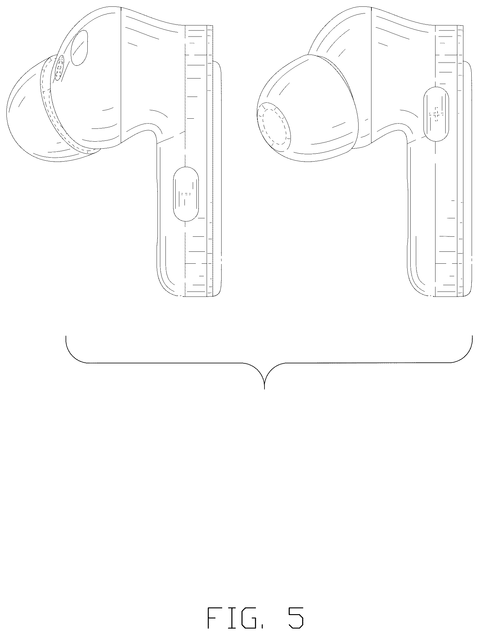 Patent USD1043625 Figure 5 – Pair of earphones