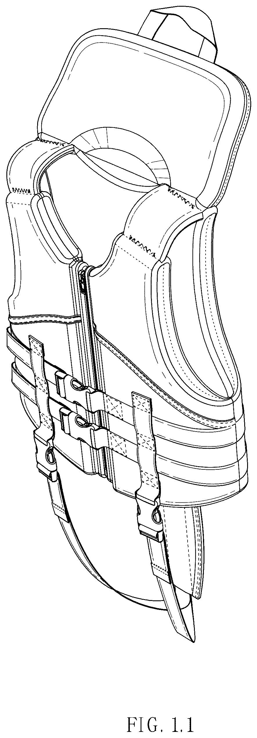 Patent USD1043883 Figure 1 – Life vest with a foam collar for head and neck support