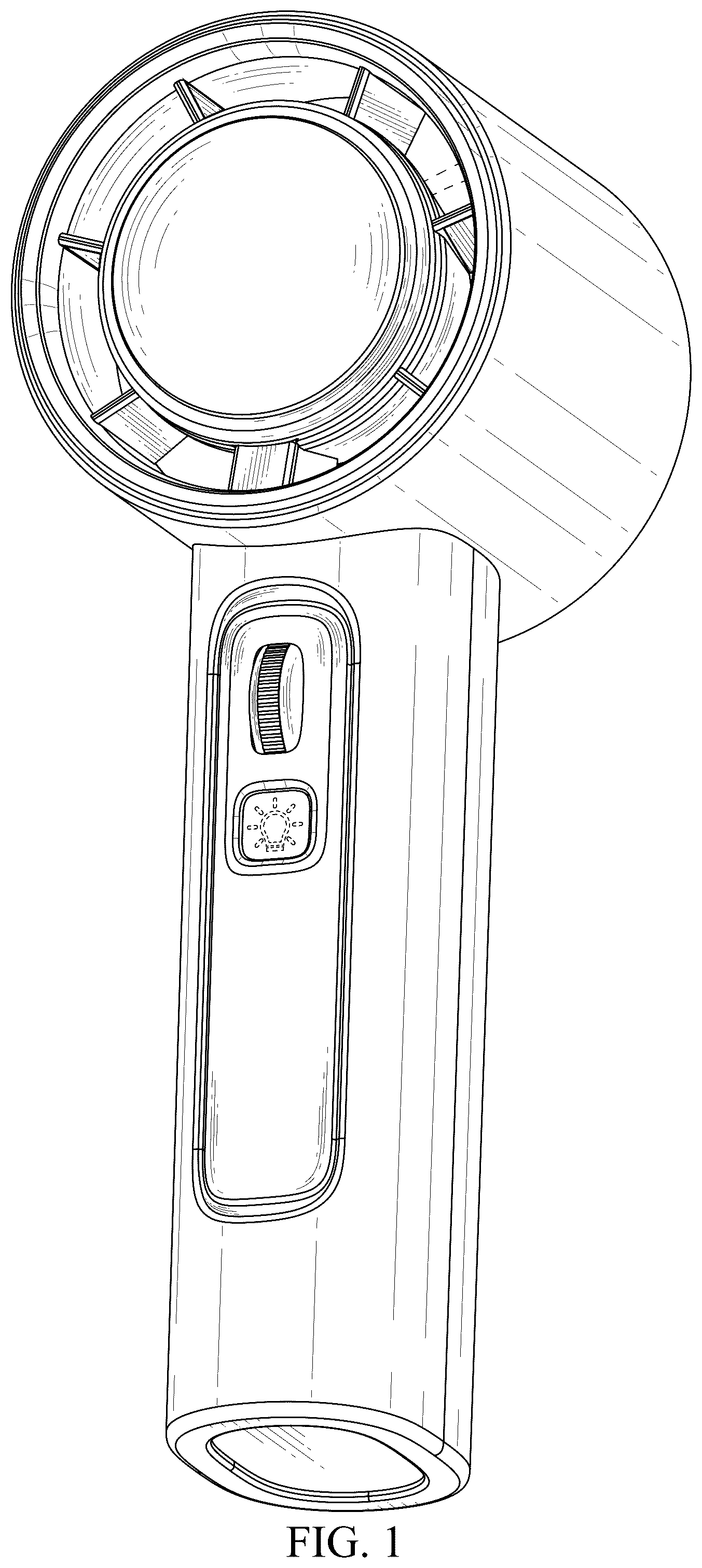 Patent USD1043945 Figure 1 – Hand-held fan