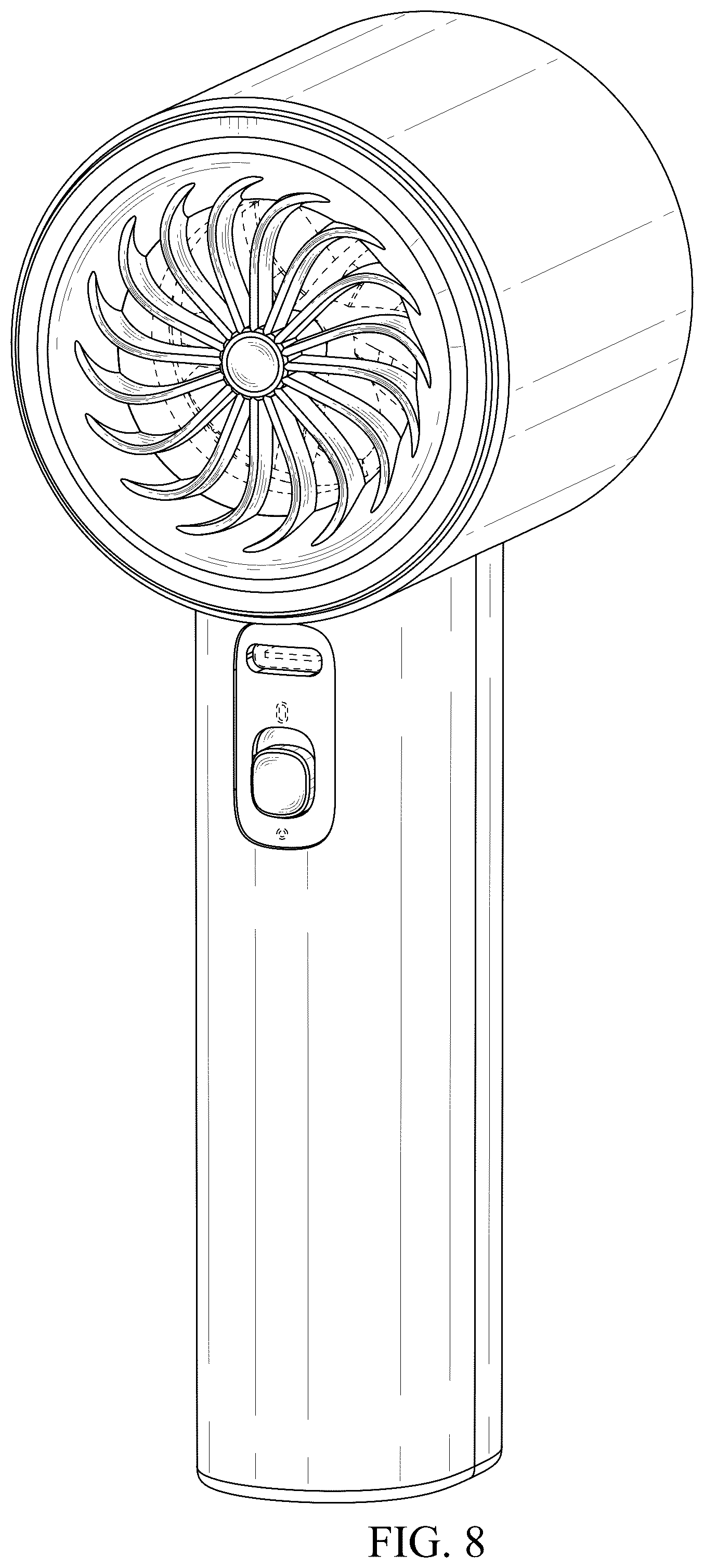 Patent USD1043945 Figure 8 – Hand-held fan
