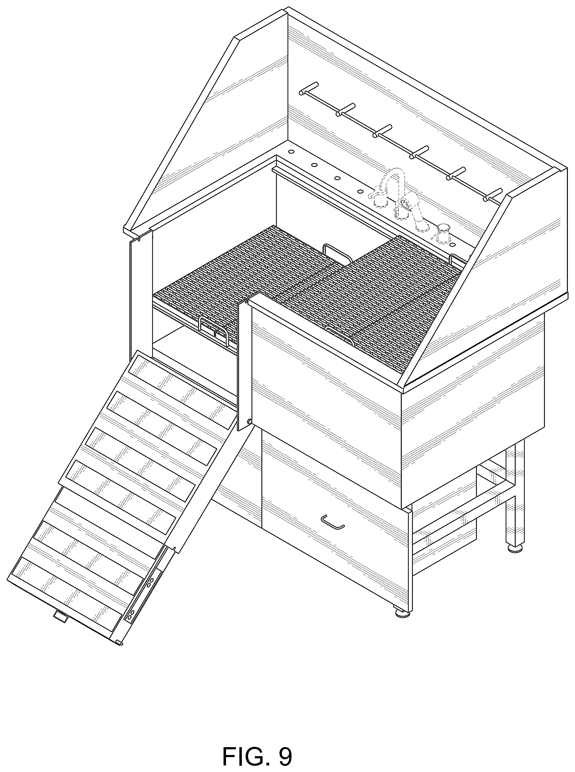 Patent USD1044159 Figure 9 – Pet grooming station