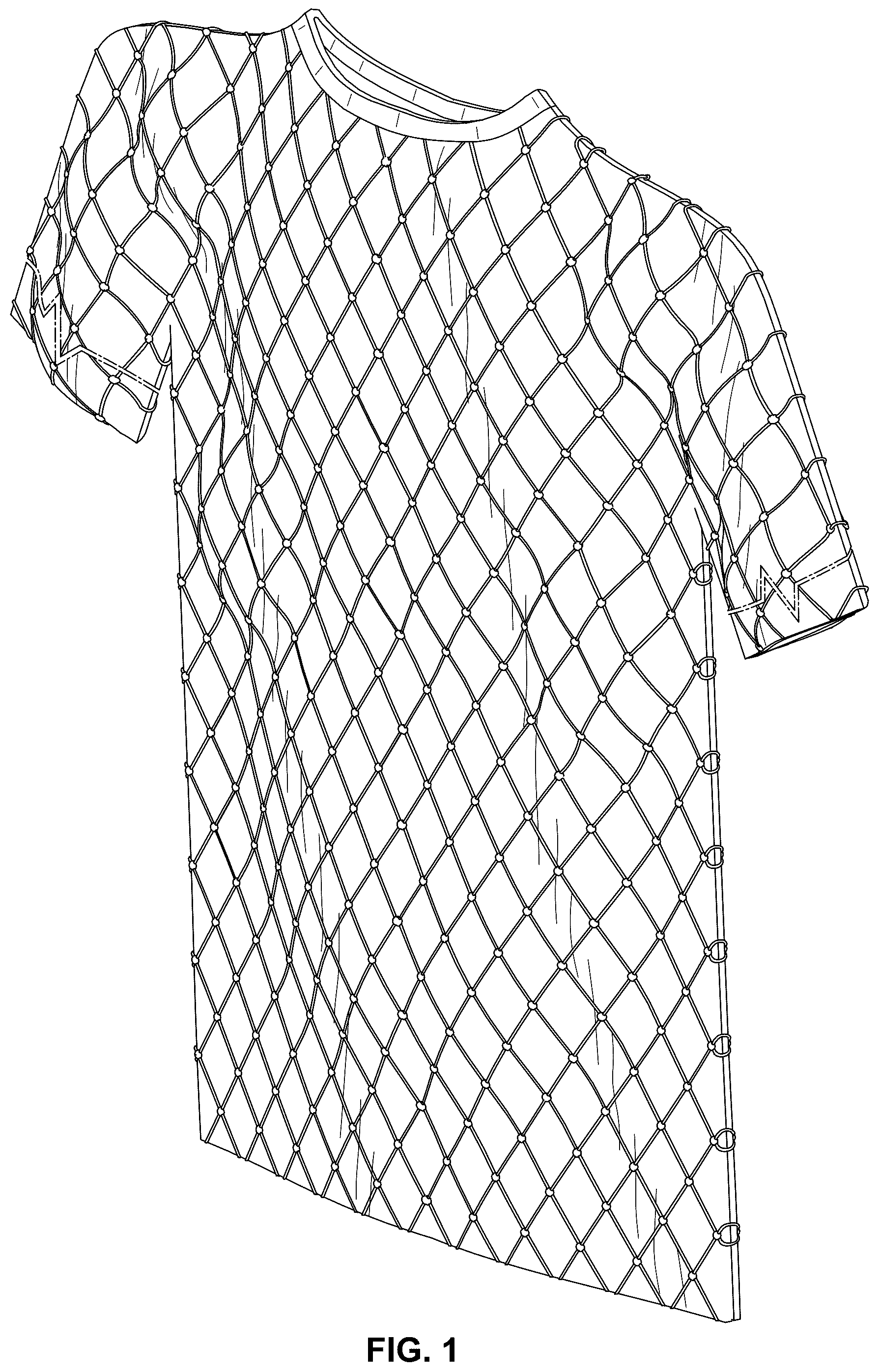 Patent USD1044207 Figure 1 – Upper body clothing article with diamond shaped netting