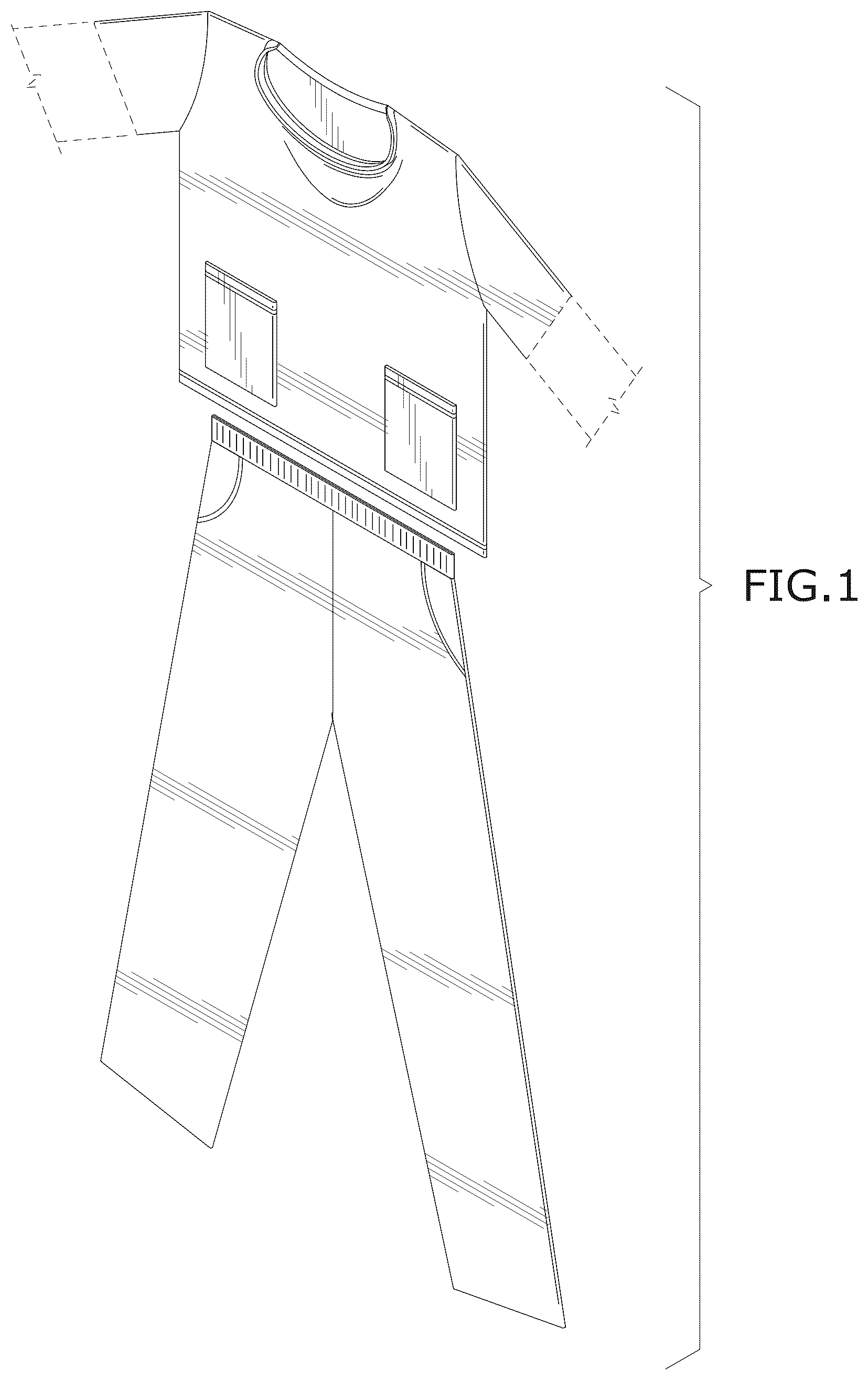 Patent USD1044208 Figure 1 – Cowl-neck medical scrubs set