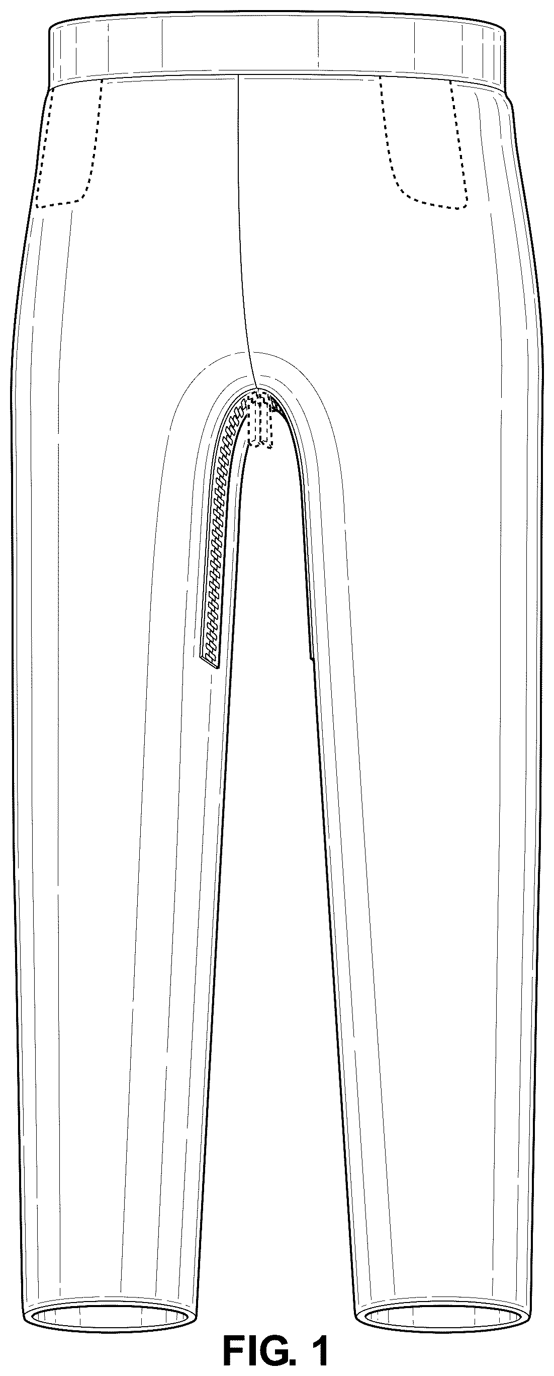 Patent USD1044209 Figure 1 – Double inseam access garment