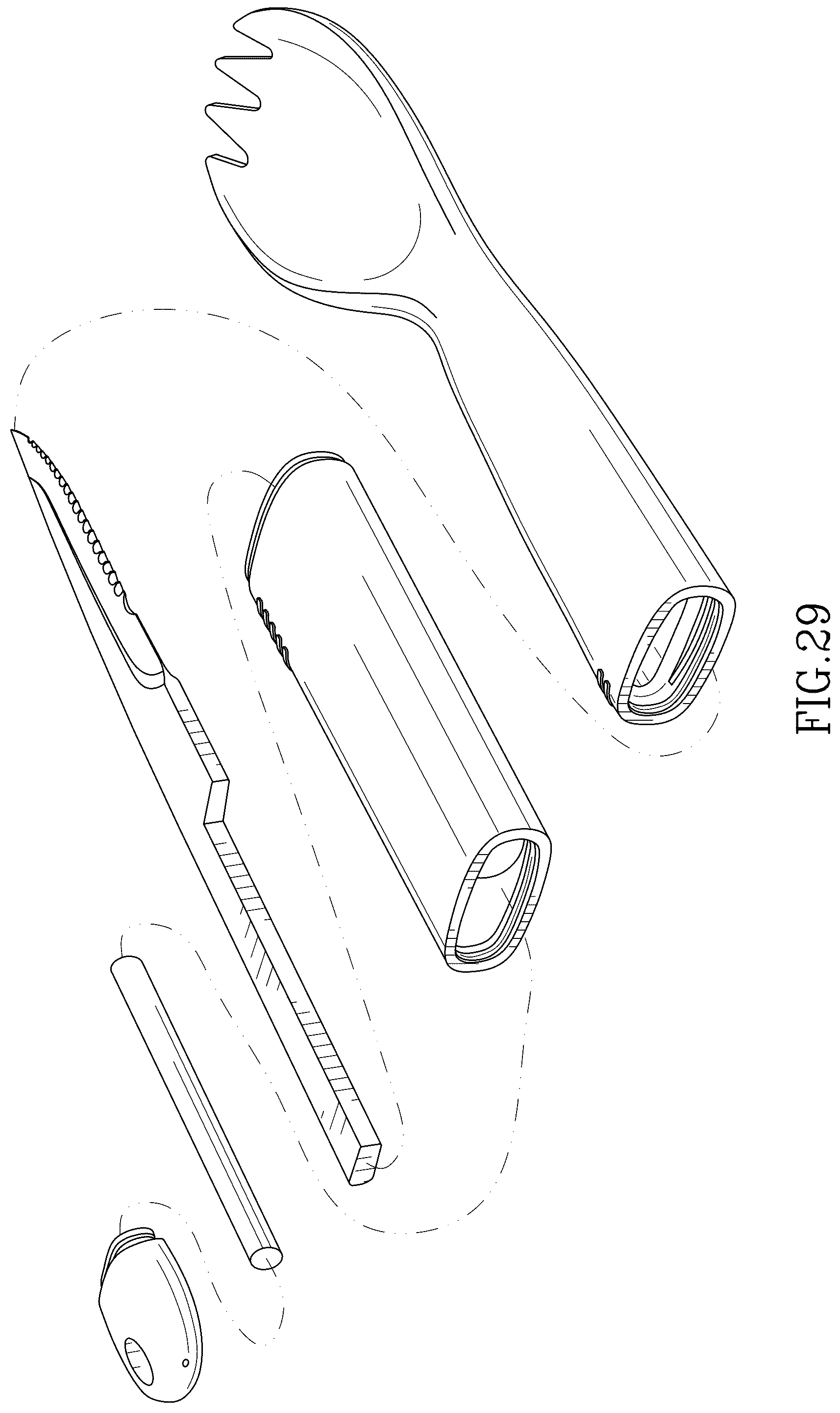 Patent USD1044423 Figure 13 – Combined spork, knife, and fire starter