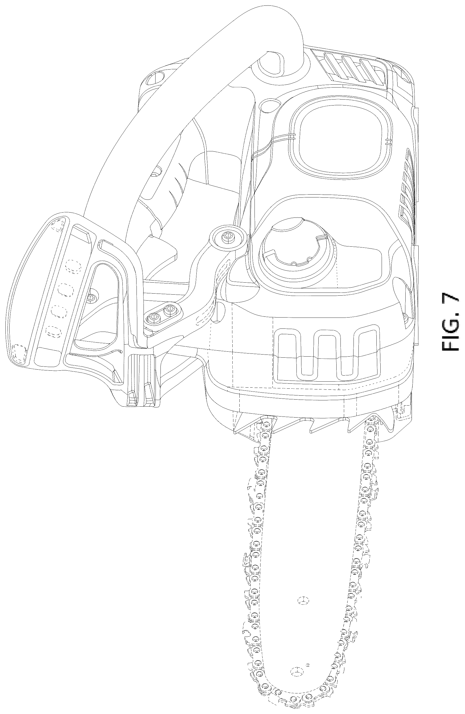 Patent USD1044448 Figure 7 – Chain saw