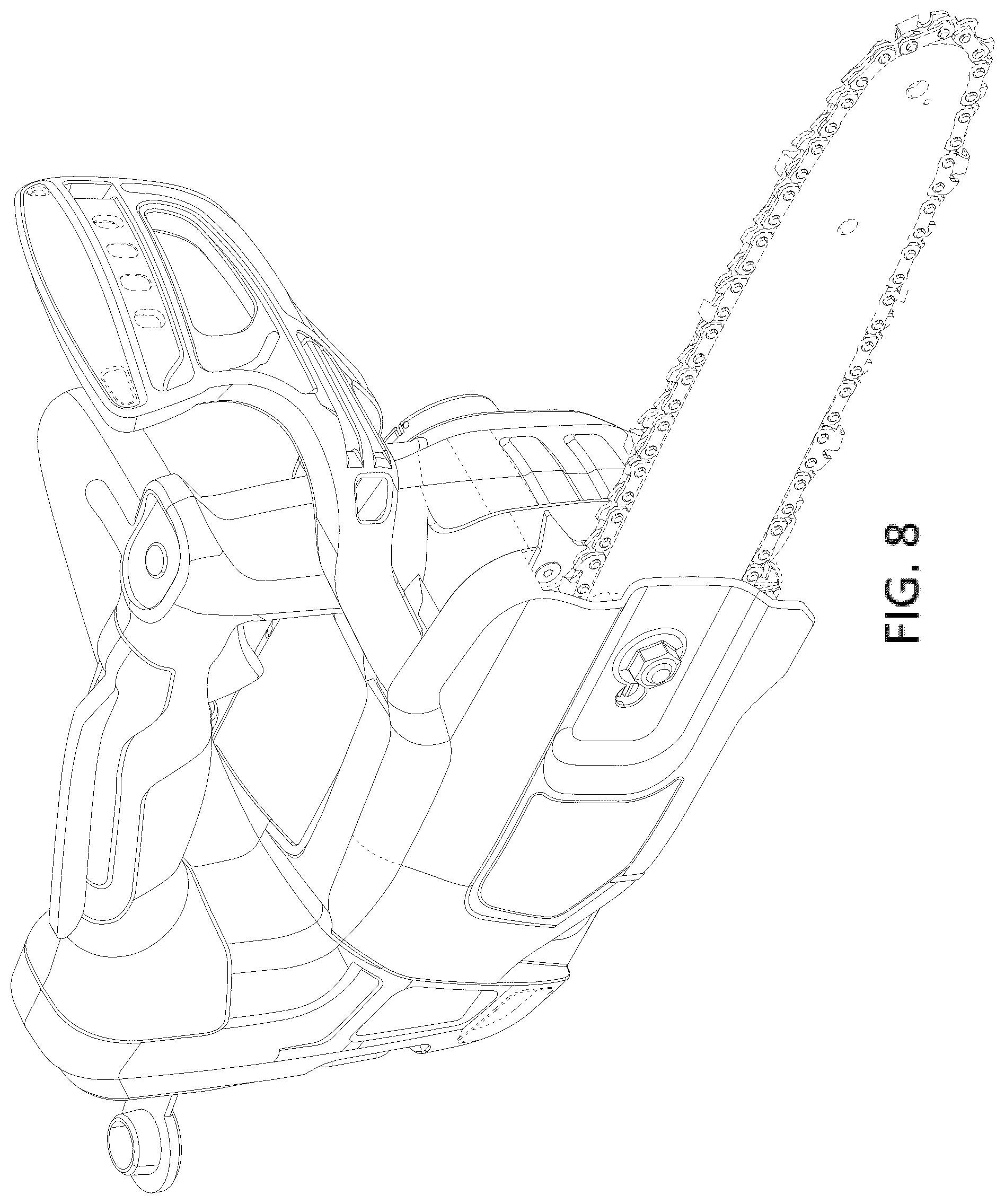 Patent USD1044448 Figure 8 – Chain saw
