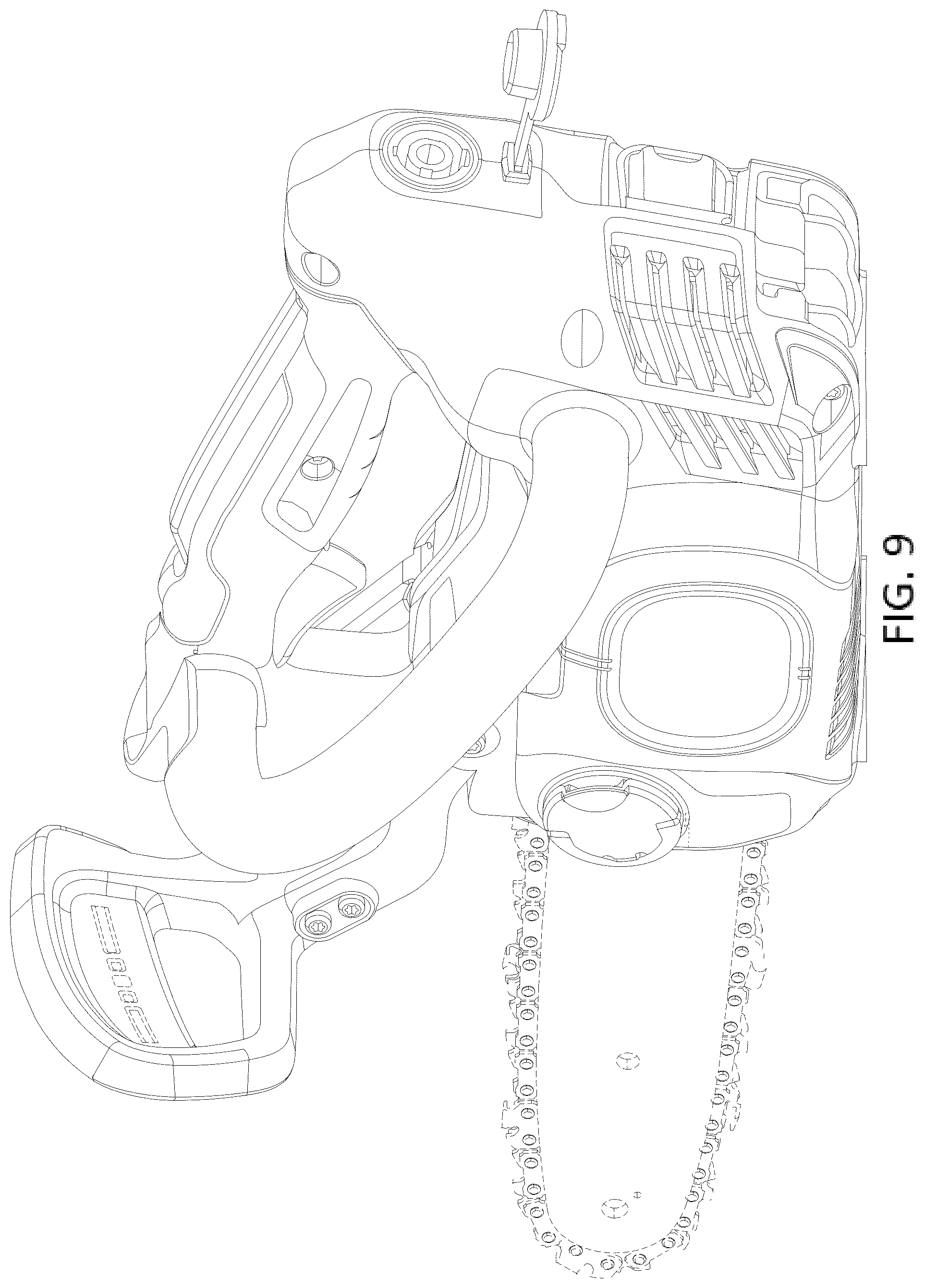 Patent USD1044448 Figure 9 – Chain saw