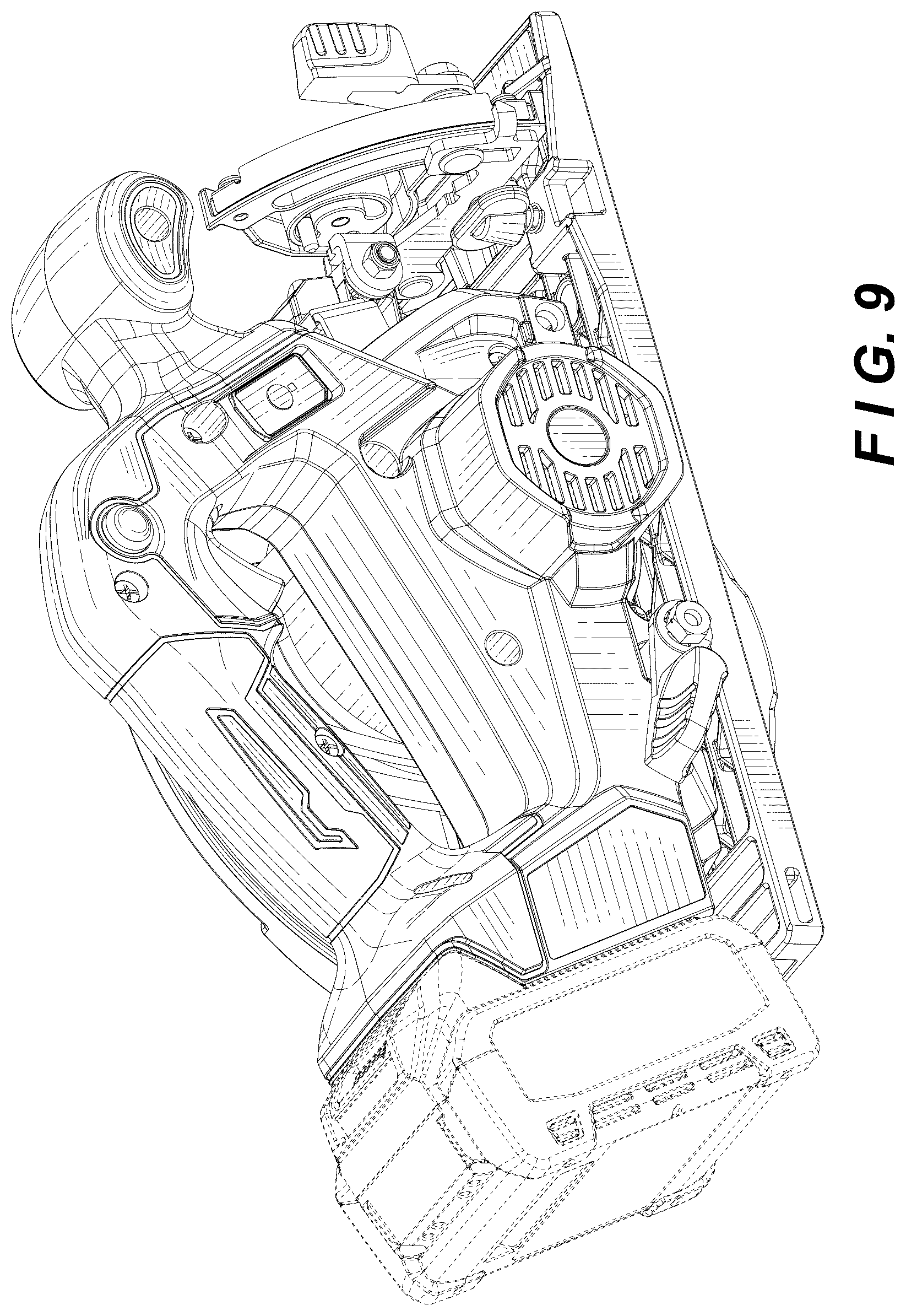 Patent USD1044451 Figure 9 – Portable electric circular saw body