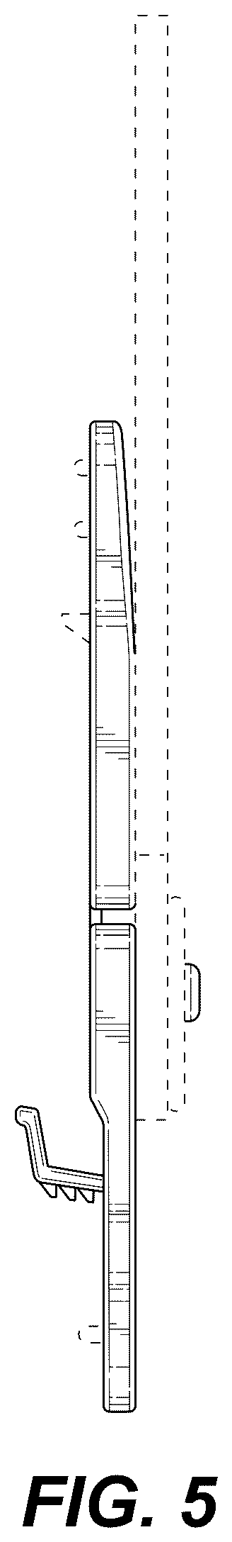 Patent USD1044488 Figure 5 – Plastic bottom clasp for paper hanger