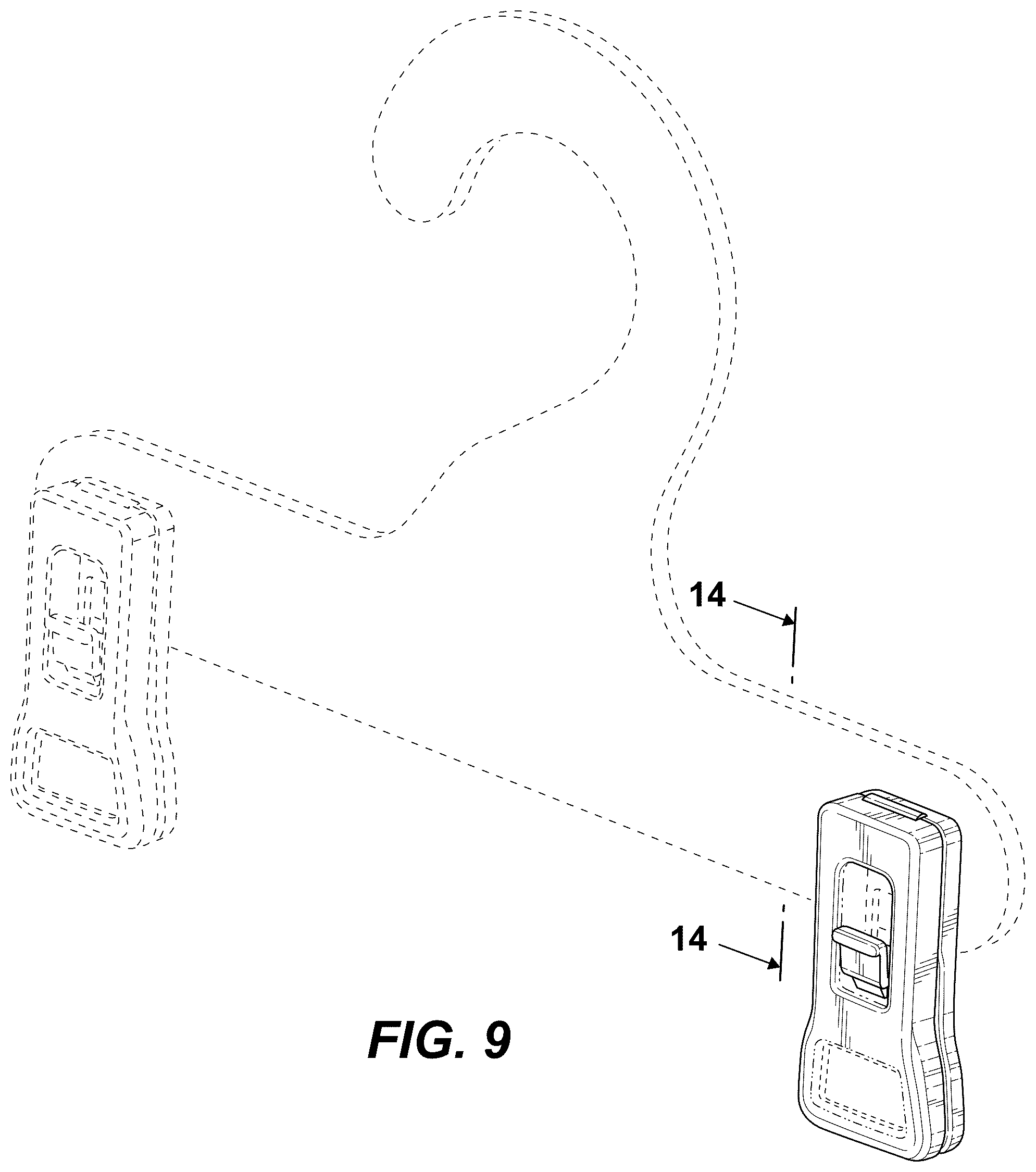 Patent USD1044488 Figure 9 – Plastic bottom clasp for paper hanger