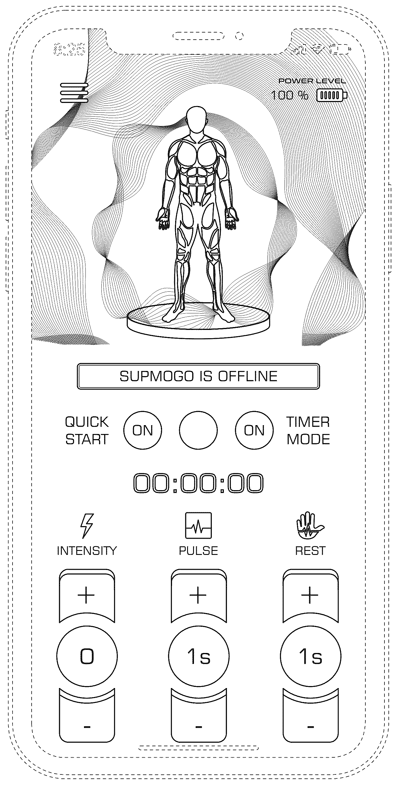 Patent USD1044852 Figure 1 – Computer device display screen with graphical user interface for an abdominal muscle stimulation system