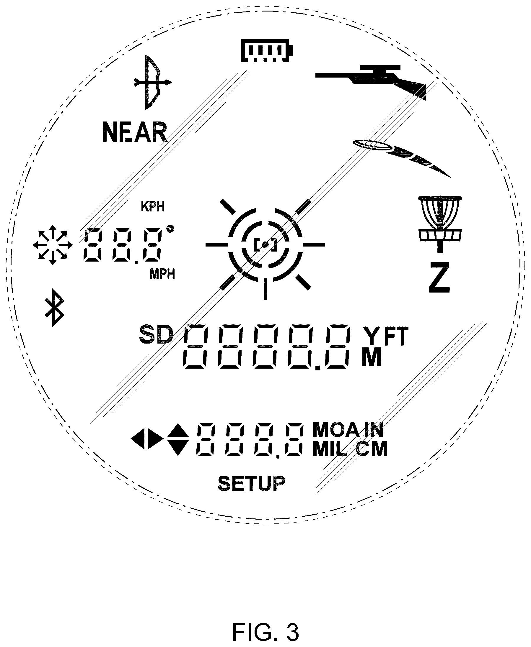 Patent USD1045001 Figure 3 – Reticle for rangefinder