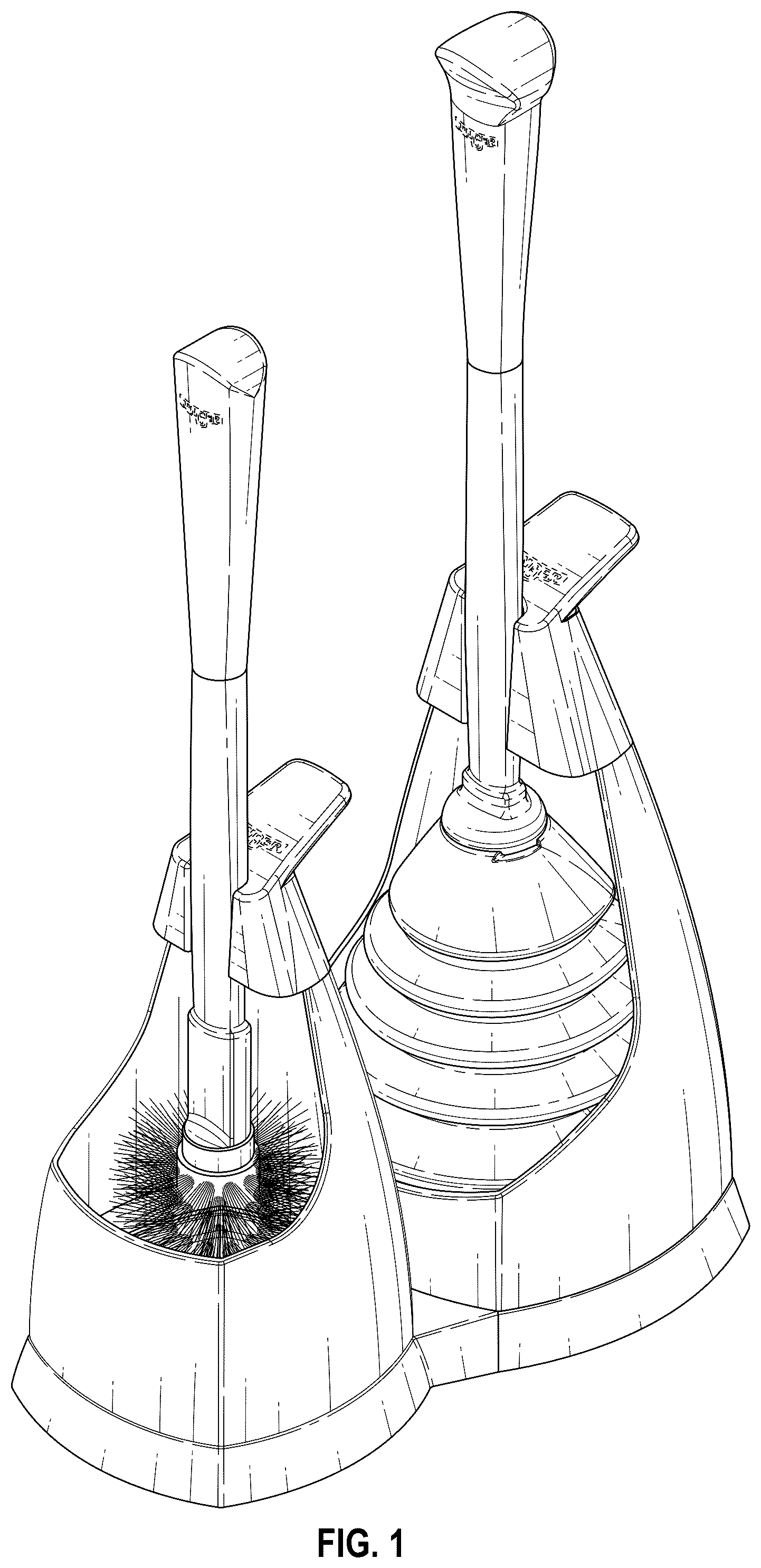 Patent USD1045283 — Reconfigurable combined toilet plunger, brush, and caddy — Figure 1