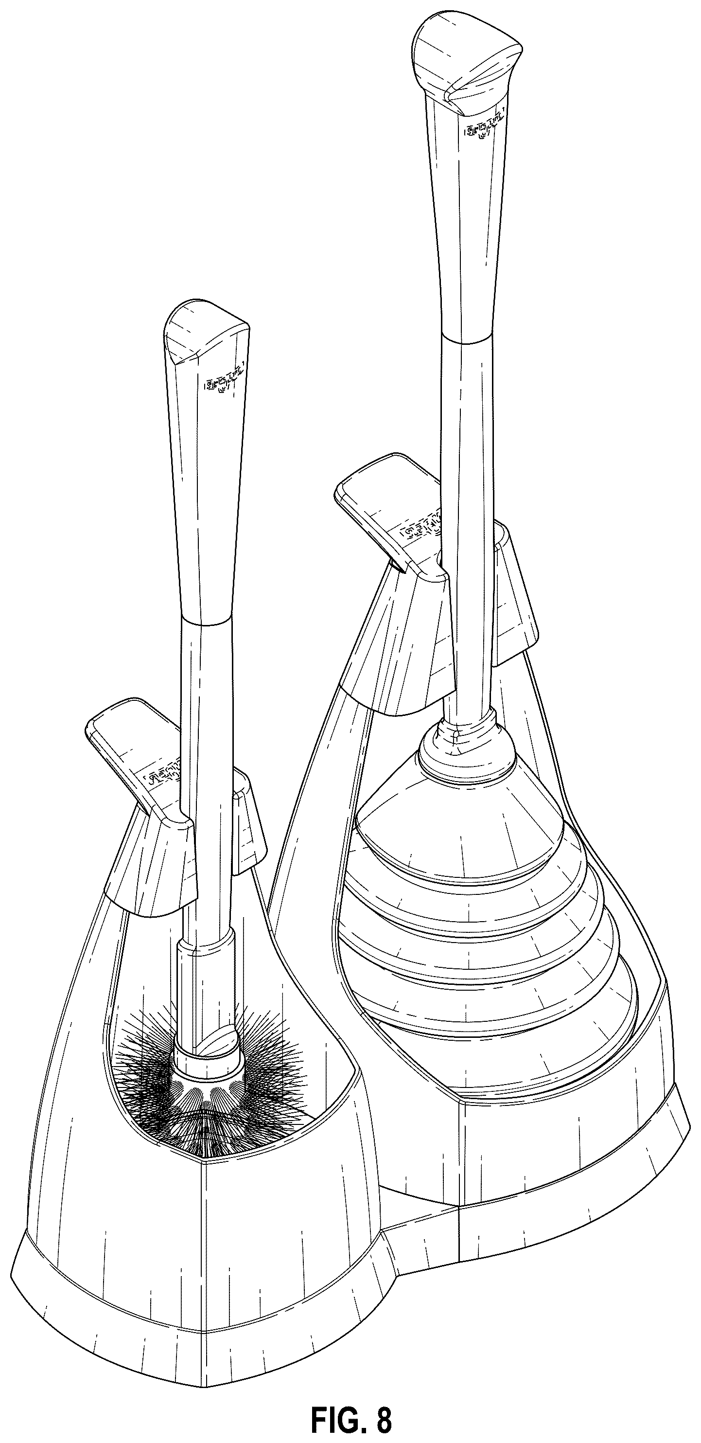 Patent USD1045283 Figure 6 – Reconfigurable combined toilet plunger, brush, and caddy