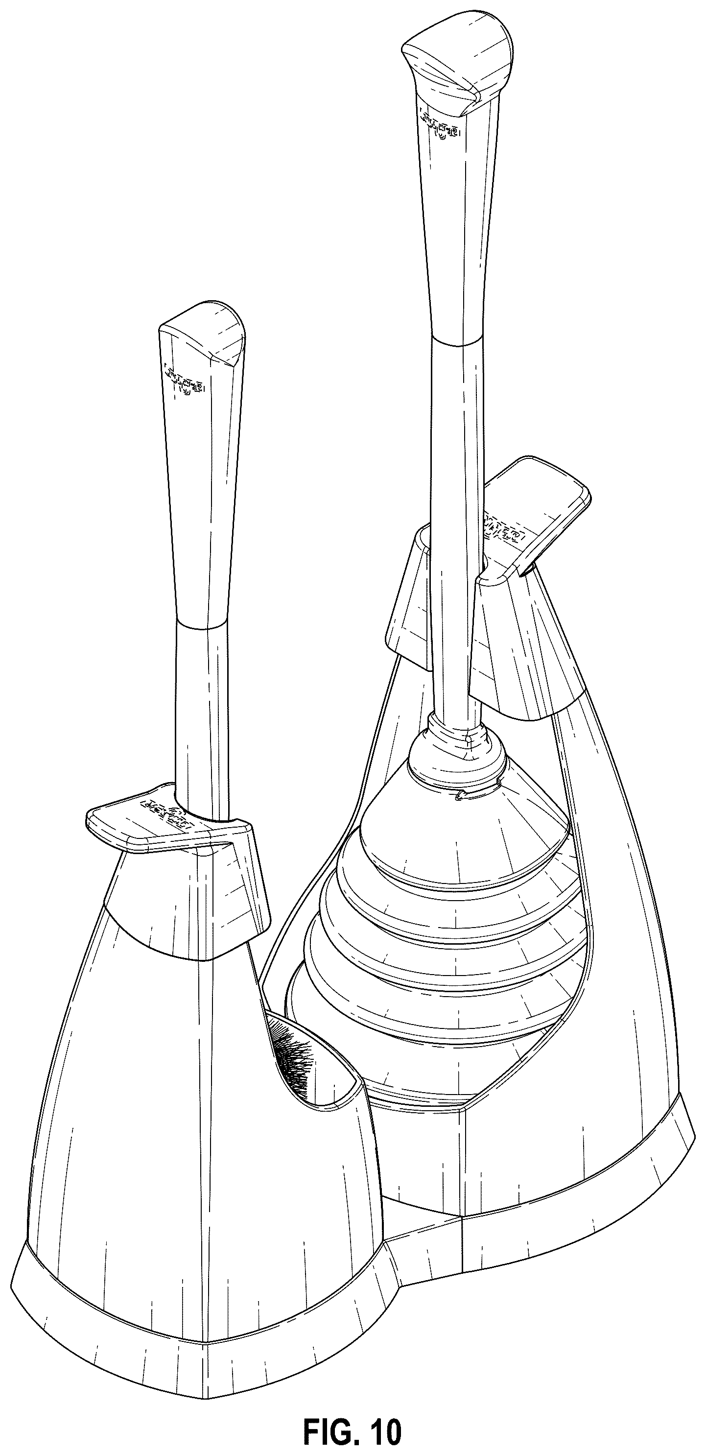 Patent USD1045283 Figure 8 – Reconfigurable combined toilet plunger, brush, and caddy