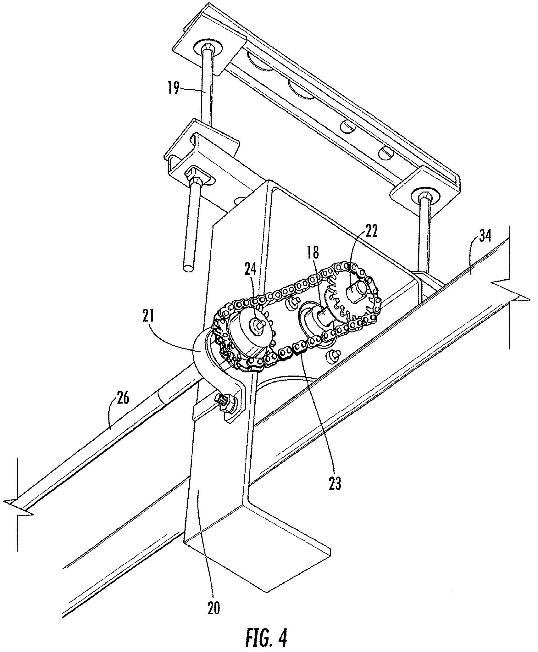 Patent USRE050140 Figure 4 – Master/slave shaft assembly for fire door and curtain