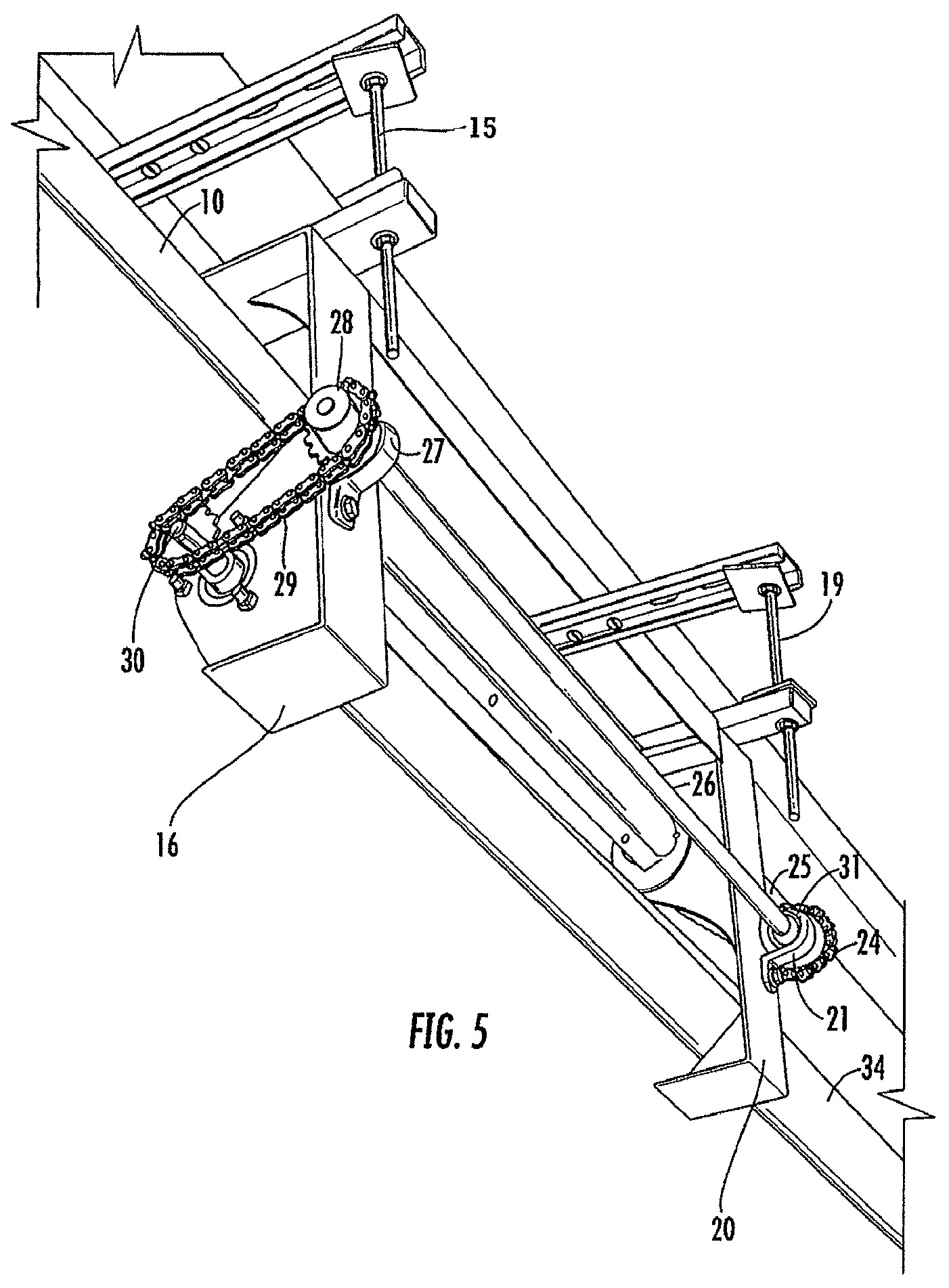 Patent USRE050140 Figure 5 – Master/slave shaft assembly for fire door and curtain