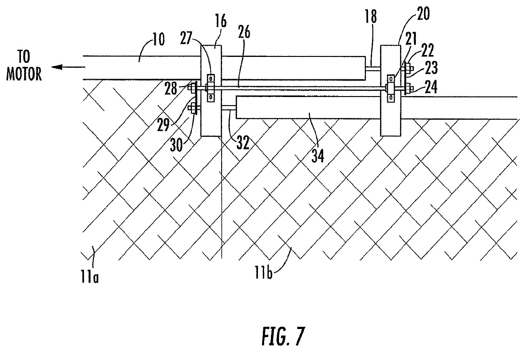 Patent USRE050140 Figure 7 – Master/slave shaft assembly for fire door and curtain