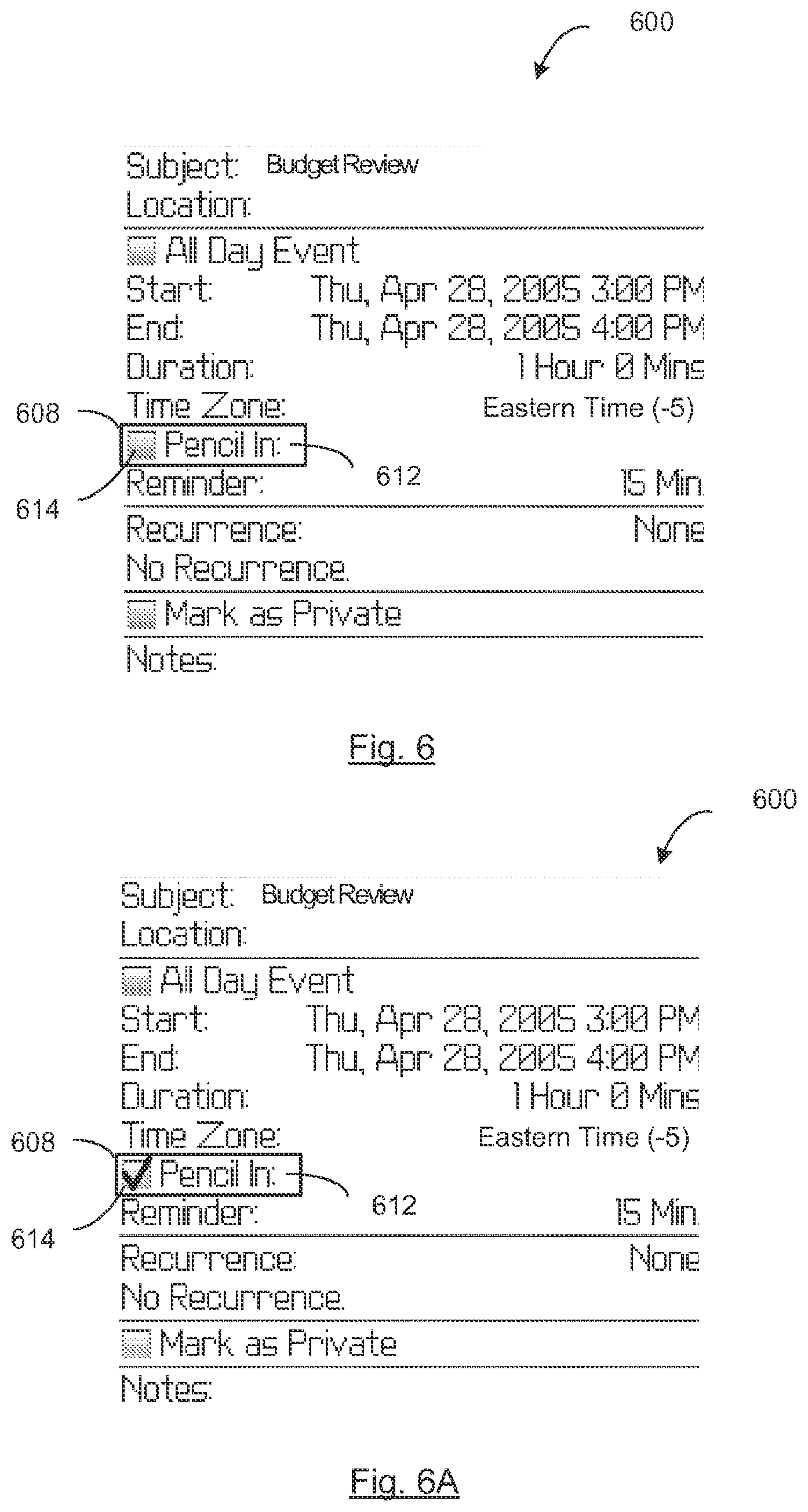 Patent USRE050149 Figure 4 – Free busy calendar interface