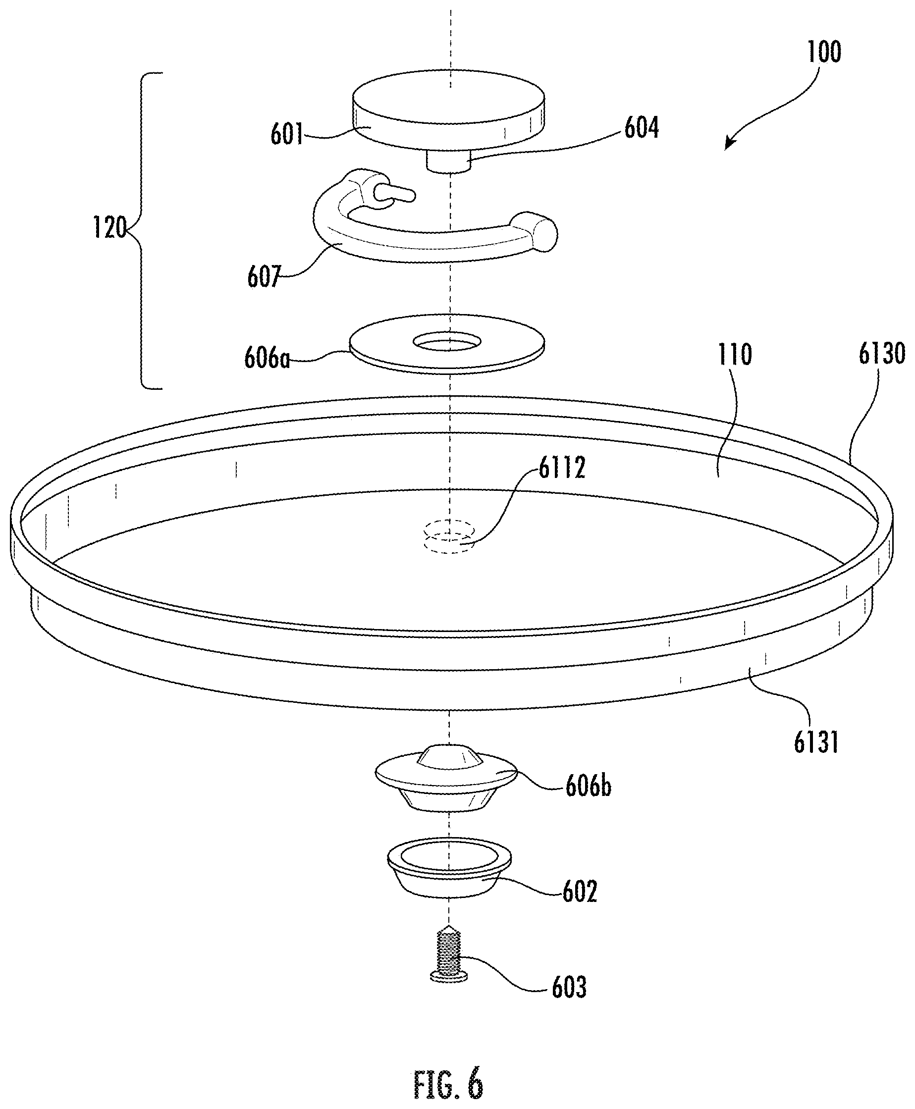 Patent USRE050150 Figure 6 – Lid and knob configured for stacking
