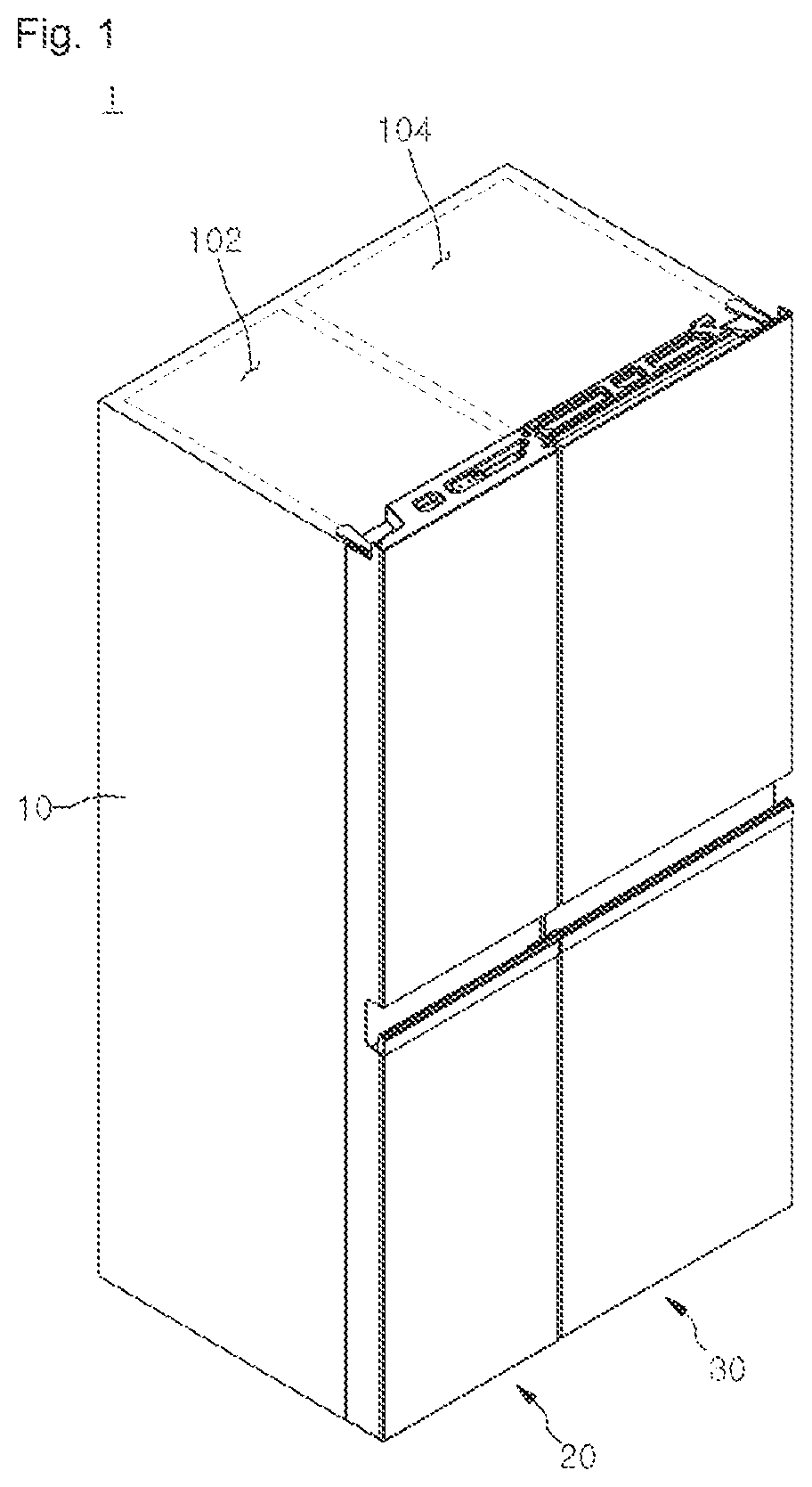 Patent USRE050154 Figure 1 – Refrigerator including multiple storage compartments