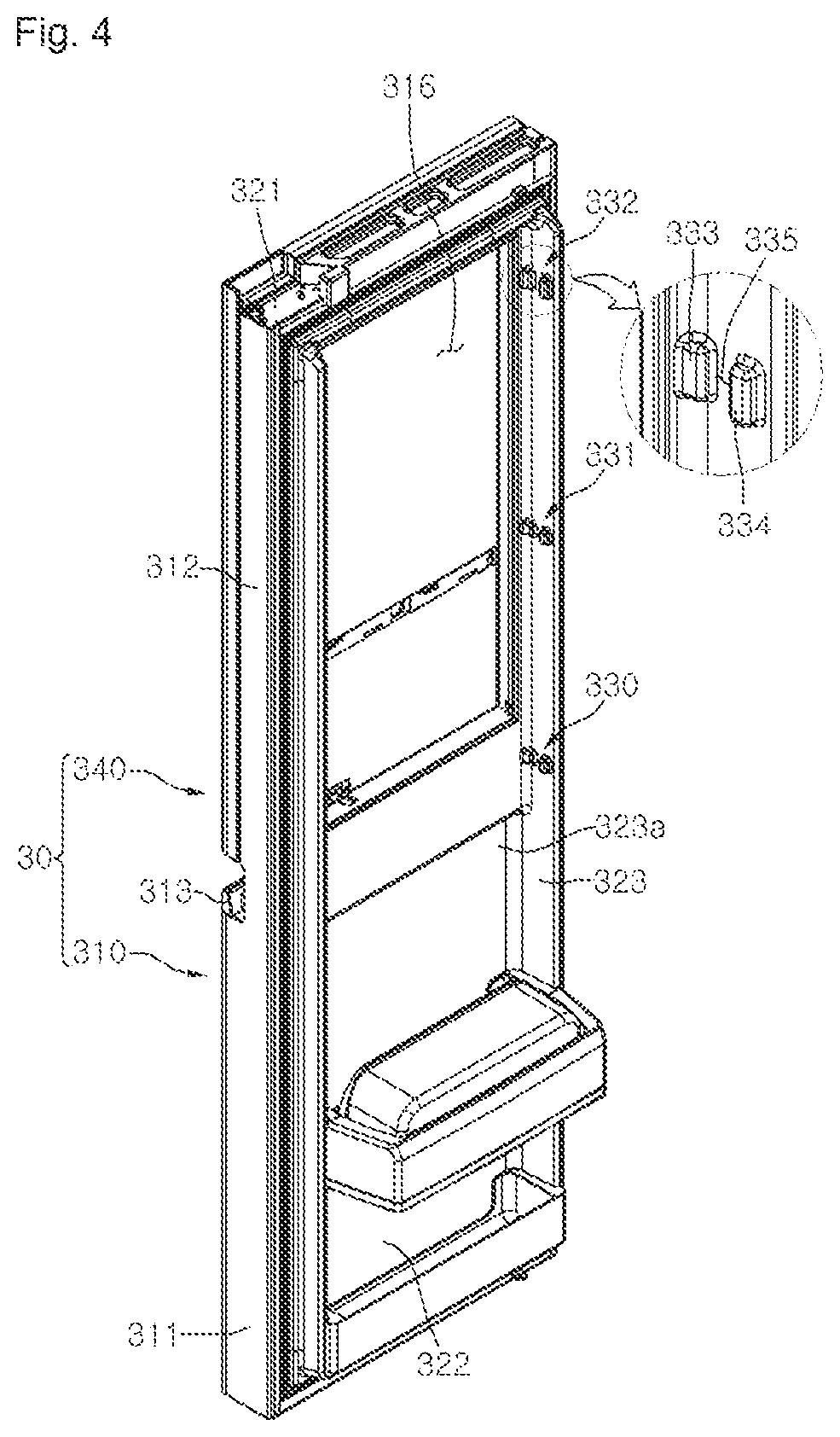 Patent USRE050154 Figure 4 – Refrigerator including multiple storage compartments