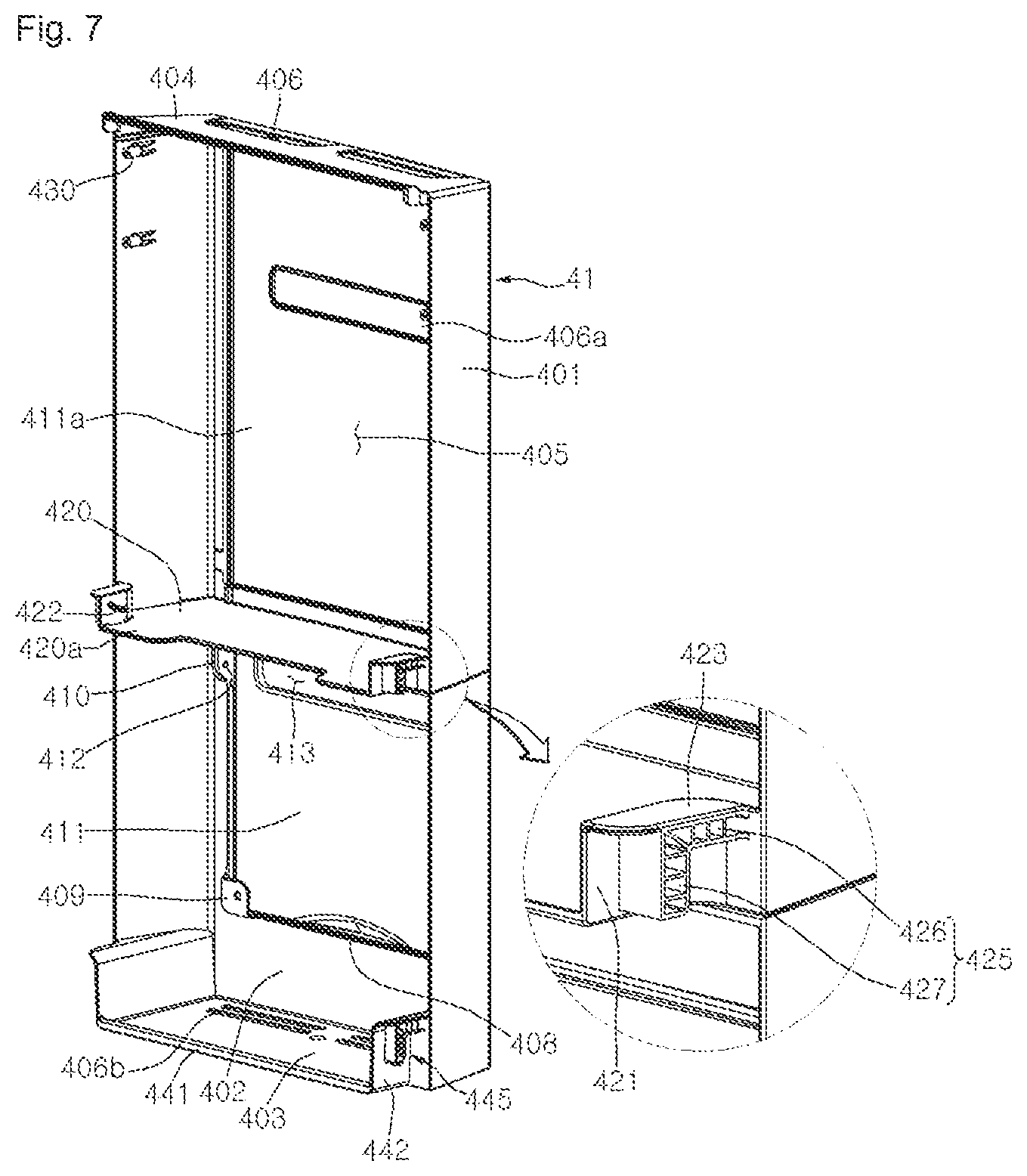 Patent USRE050154 Figure 7 – Refrigerator including multiple storage compartments